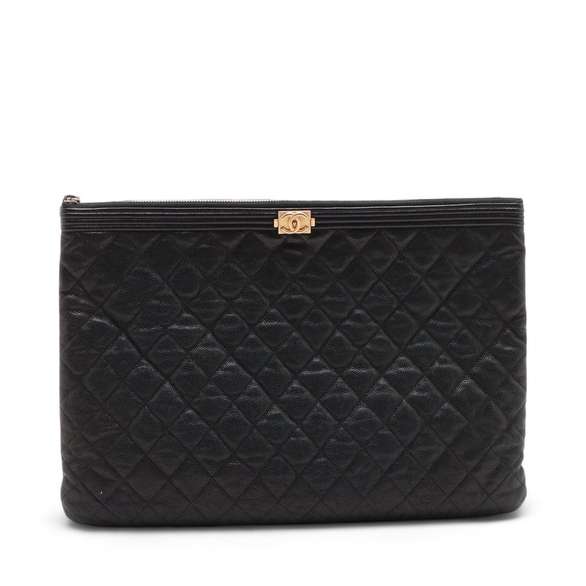 CHANEL - 【中古】シャネル マトラッセ キャビアスキン クラッチバッグ ブラック ゴールド金具 25番台