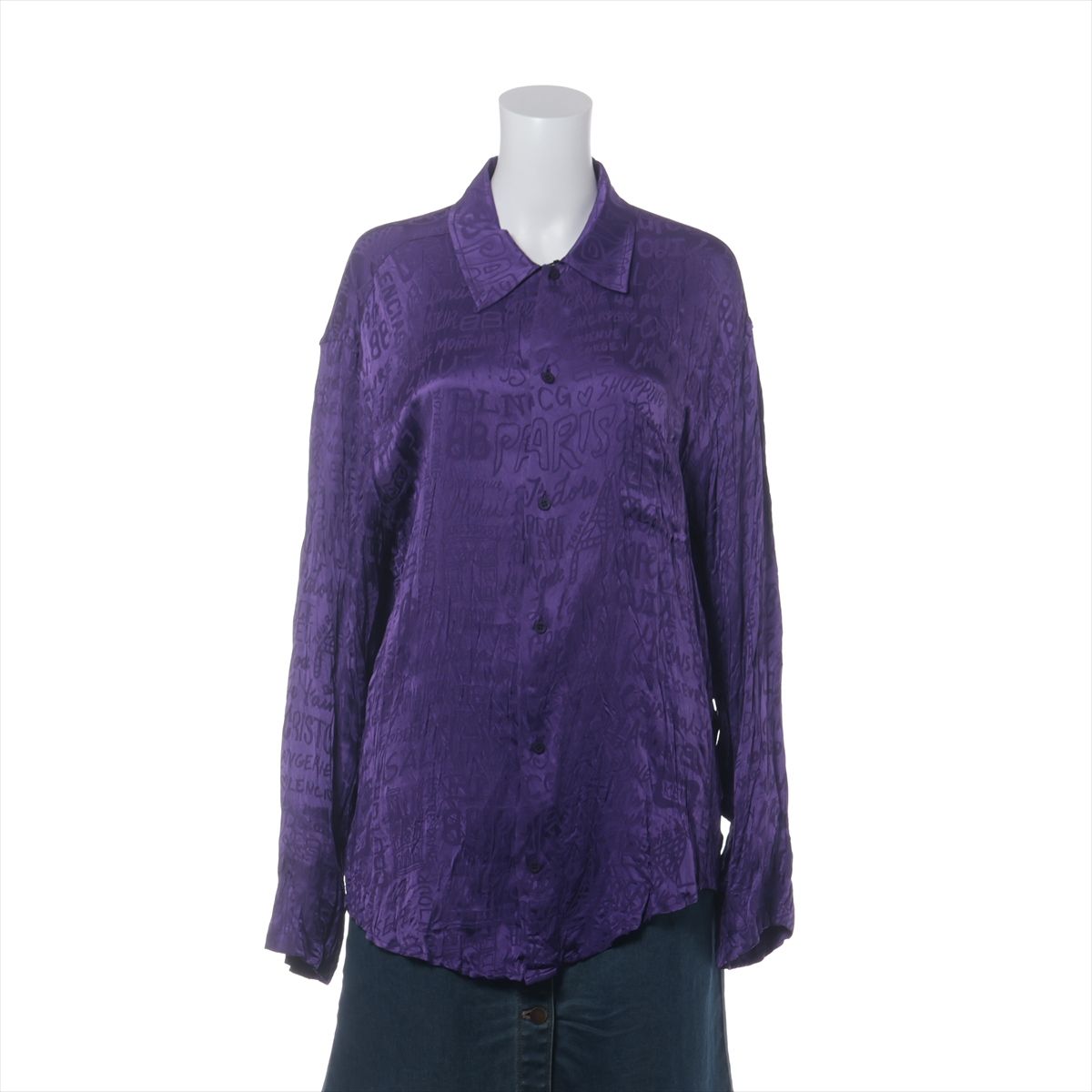 乐天商城 - 【中古】バレンシアガ 21年 シルク シャツ 34 レディース パープル 681631 HOMEWEAR ロゴ総柄 シワあり アウトレット品
