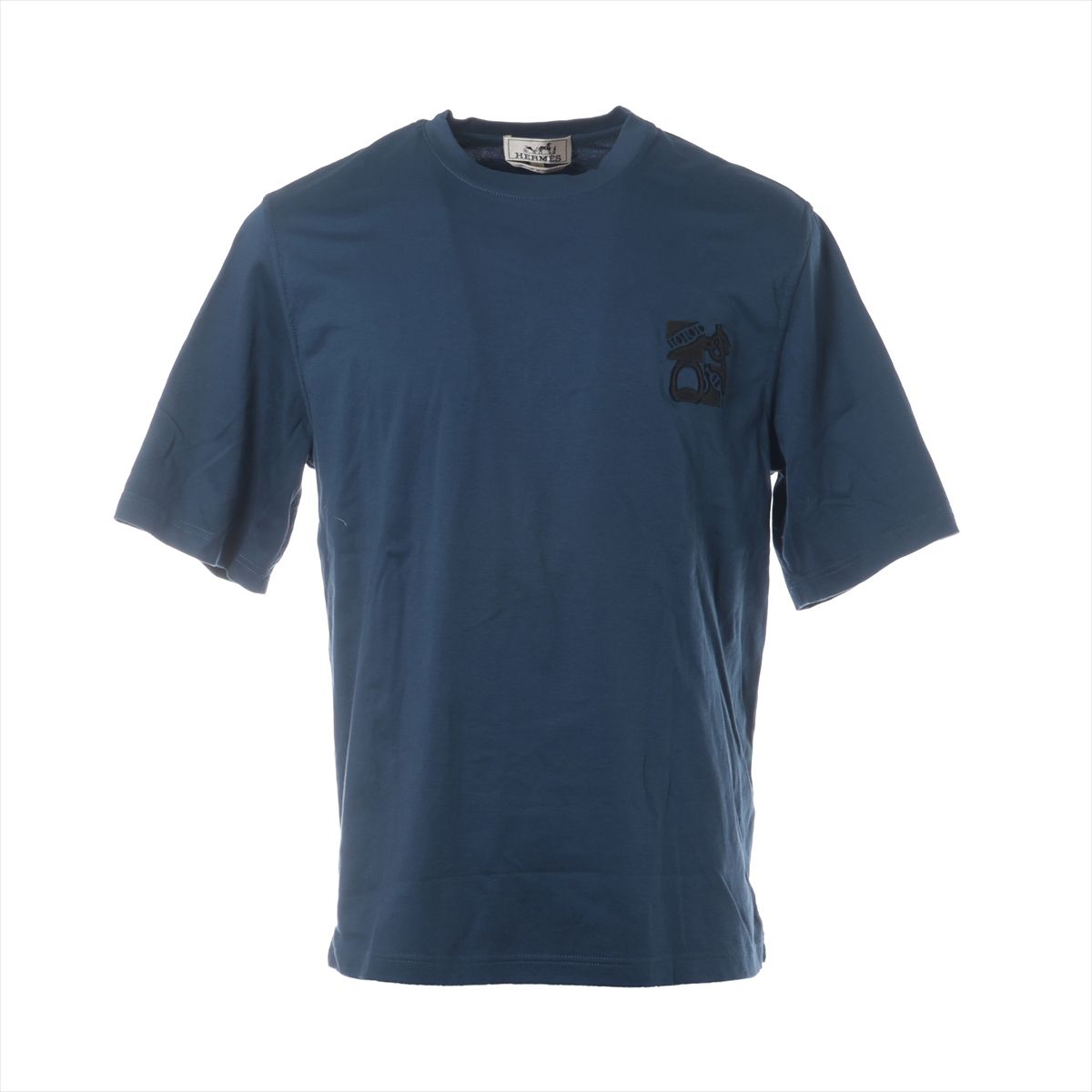 【中古】エルメス コットン Tシャツ M メンズ ブルー H467940HA5UME Metallerie au Carre 毛羽立ちあり
