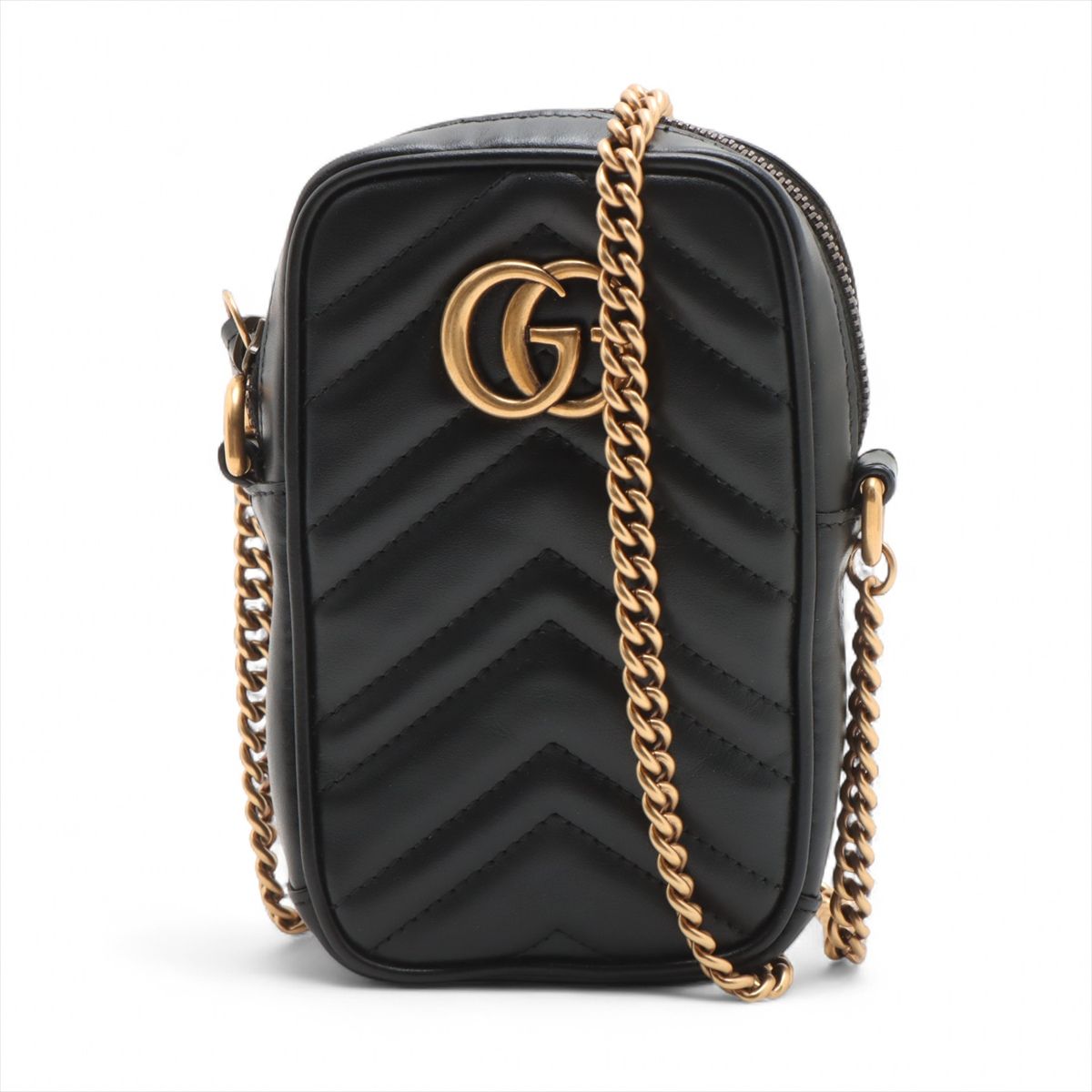 GUCCI - 【中古】グッチ GGマーモント レザー チェーンショルダーバッグ ブラック 598597