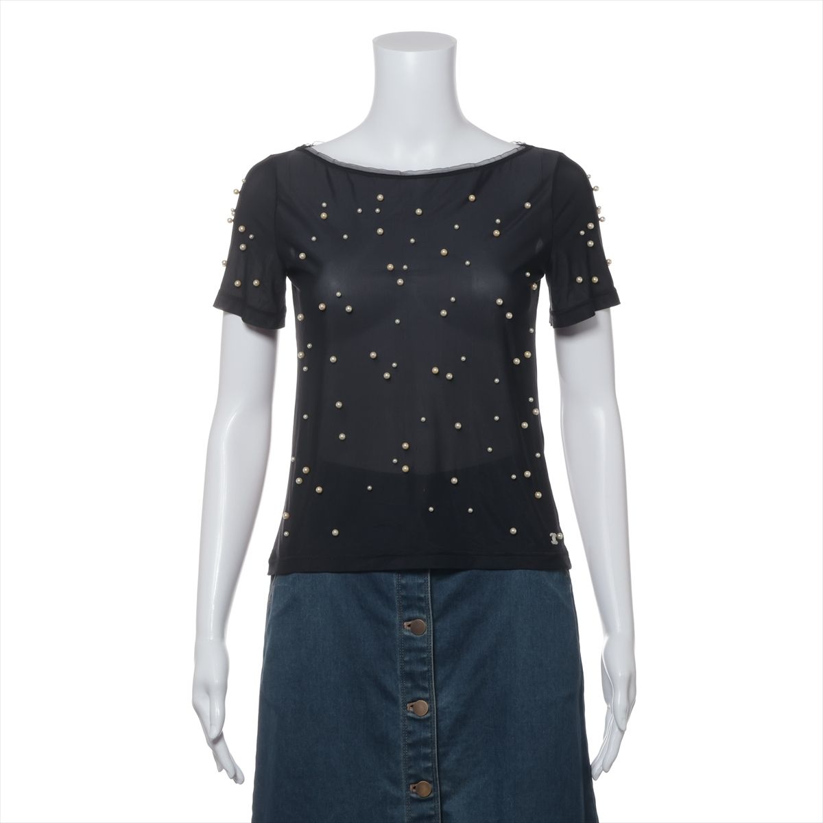 CHANEL レディース 半袖シャツ 44 新品未使用 2024年クルーズ CHANEL シャネル 半袖Tシャツ カギ網 No.5 スター