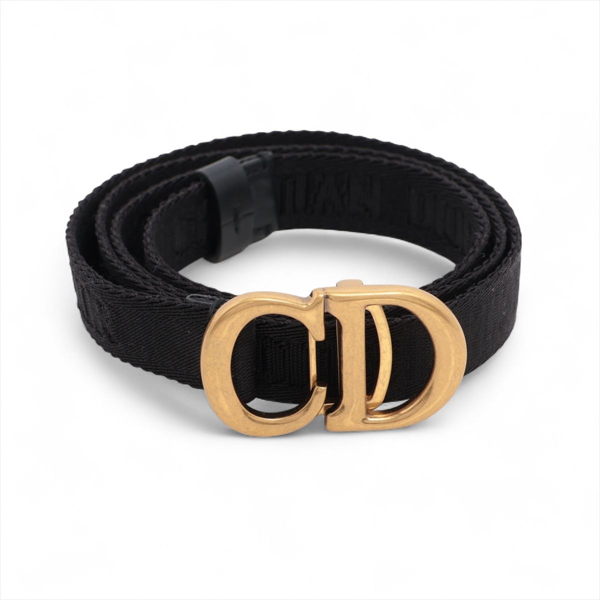 DIOR/ChristianDior(ディオール/クリスチャンディオール) ベルト 70 ロゴ ダークネイビー×グレーベージュ×ゴールド エンブロイダリー/サイズ:70 ジャガード×レザー×金属素材 Christian Dior（クリスチャン・ディオール） エンブロイダリー ベルト