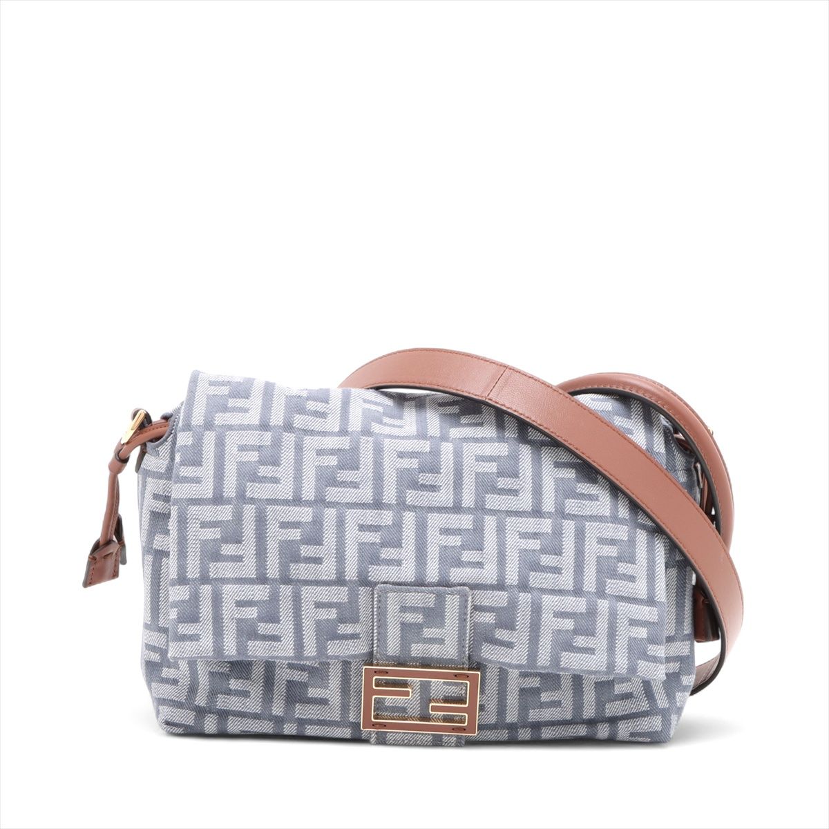 FENDI - 【中古】フェンディ ズッカ マンマバケット キャンバス×レザー 2WAYショルダーバッグ ブルー 8BR833