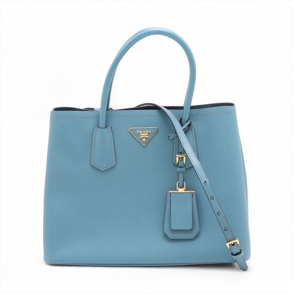 PRADA - 【中古】プラダ サフィアーノキュイール レザー 2WAYハンドバッグ ブルー BN2775