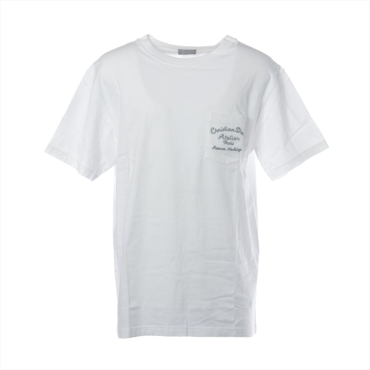 【中古】ディオール コットン Tシャツ M メンズ ホワイト×グレー 293J645A0677 ATELIER ロゴ刺繡 ブランドタグ付け直し