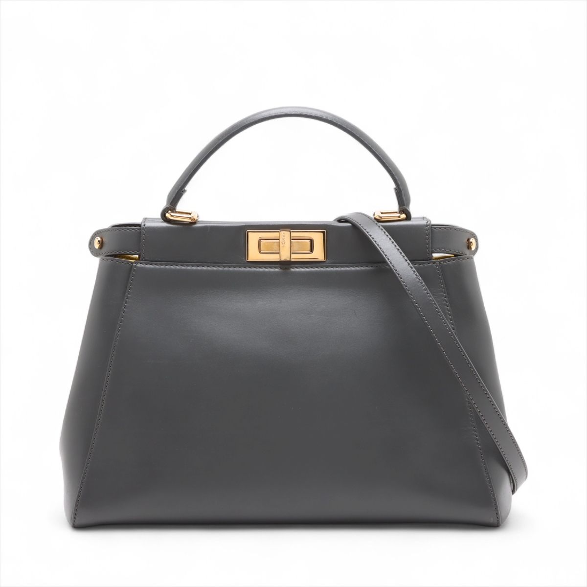 FENDI - 【中古】フェンディ ピーカブーレギュラー レザー 2WAYハンドバッグ グレー 8BN226