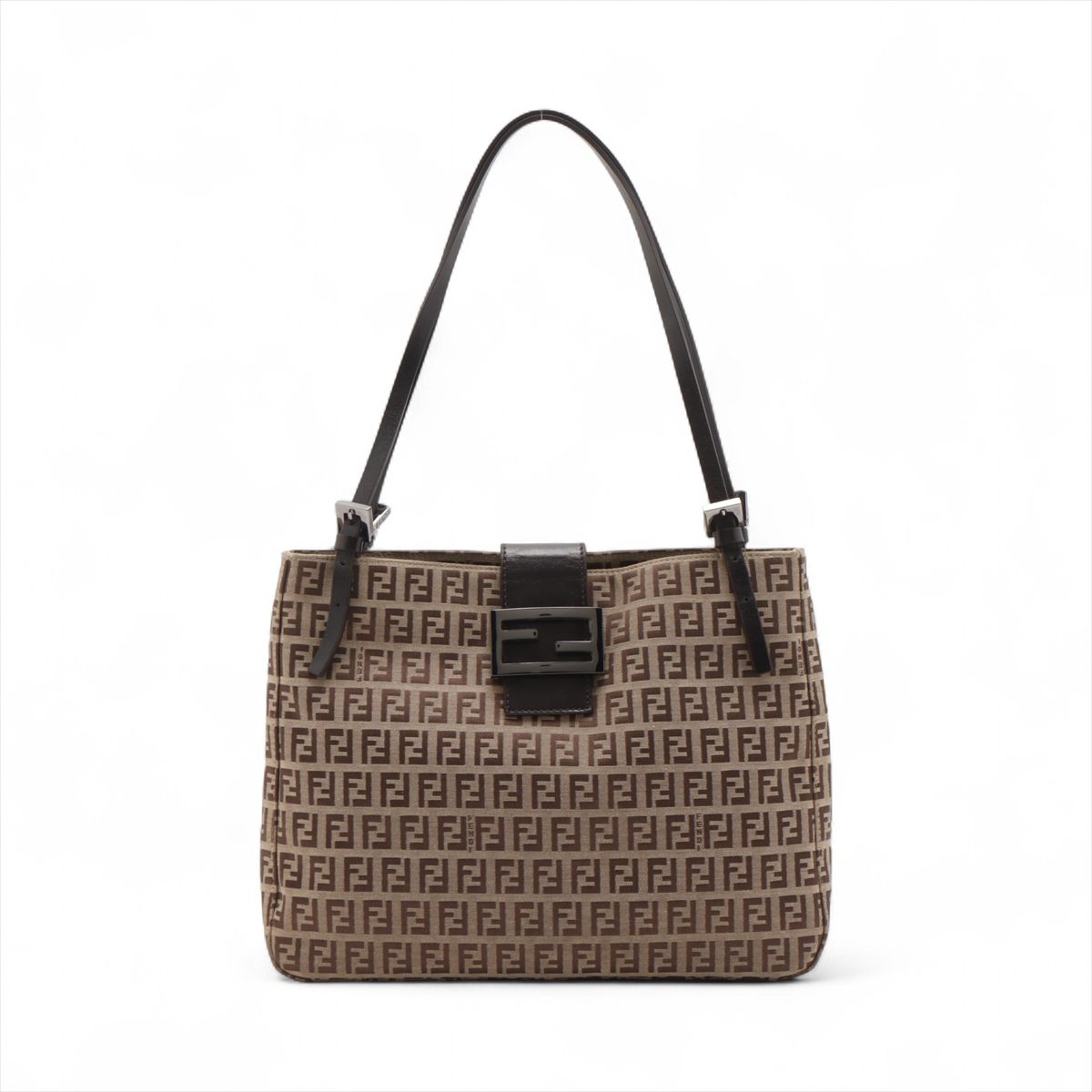 FENDI - 【中古】フェンディ ズッキーノ キャンバス×レザー ショルダーバッグ ブラウン