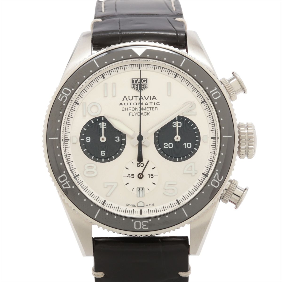 【中古】タグホイヤー オータヴィア 60周年アニバーサリー フライバック クロノグラフ CBE511B.FC8279 SS SS×革 AT シルバー文字盤