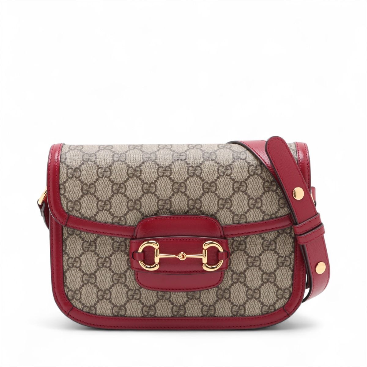 GUCCI - 【中古】グッチ GGスプリーム ホースビット 1955 PVC×レザー ショルダーバッグ ベージュ×レッド 602204