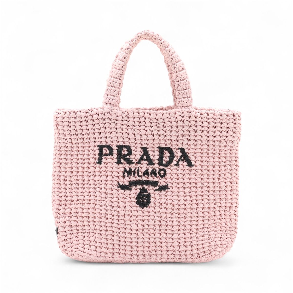 PRADA - 【中古】プラダ ラフィア ハンドバッグ ピンク
