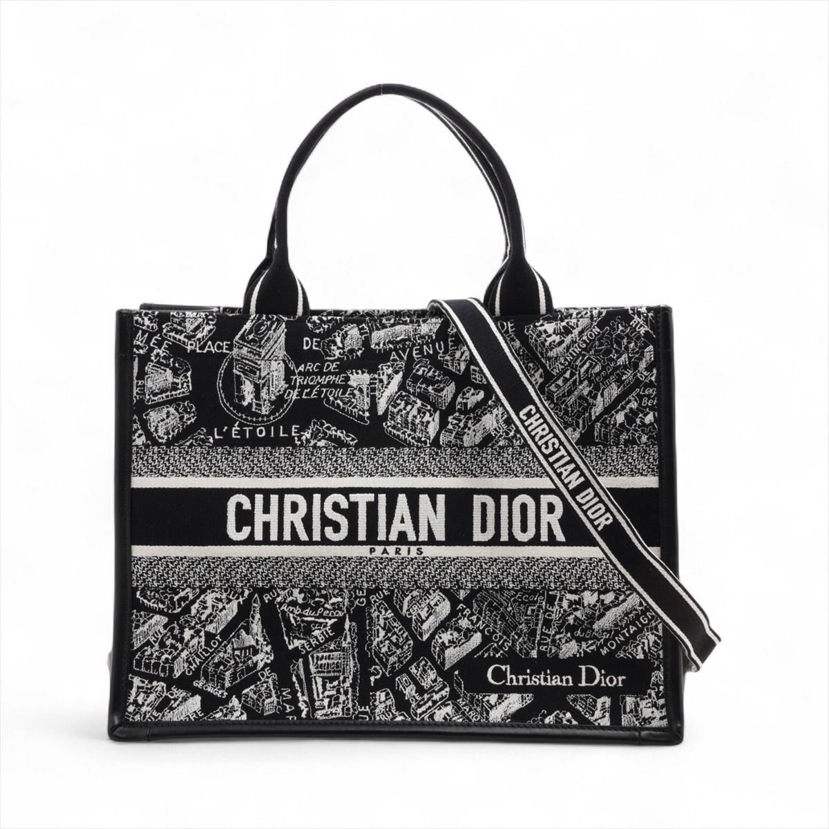 CHRISTIAN DIOR - 【中古】クリスチャンディオール プランドゥパリ ブックトート ミディアム キャンバス×レザー 2WAYトートバッグ ブラック ラッキースター