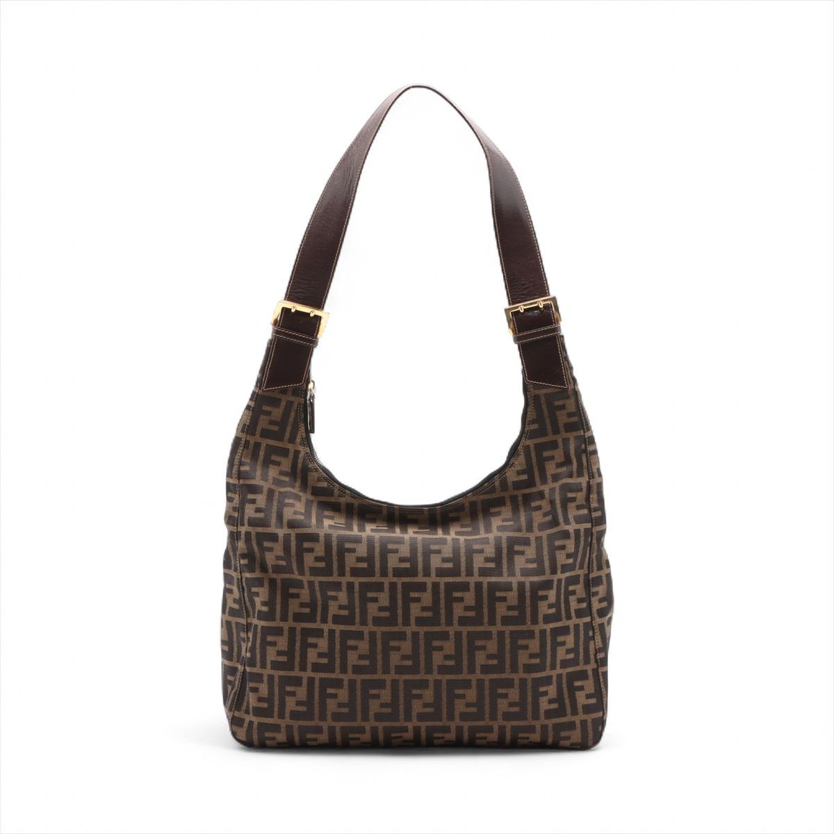 FENDI - 【中古】フェンディ ズッカ キャンバス×レザー ショルダーバッグ ブラウン