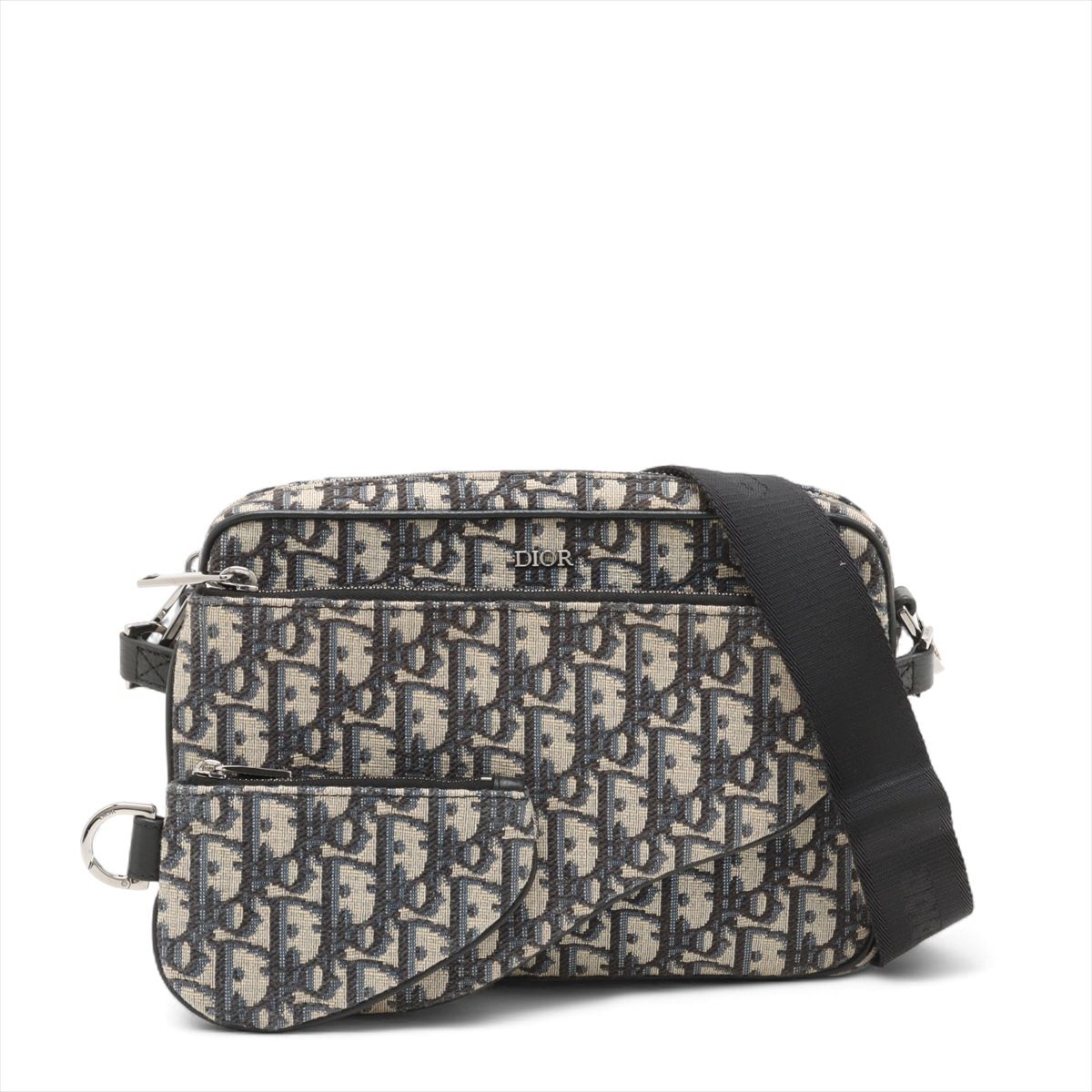 CHRISTIAN DIOR - 【中古】ディオール オブリーク サドル スリーインワン キャンバス×レザー ショルダーバッグ ネイビー