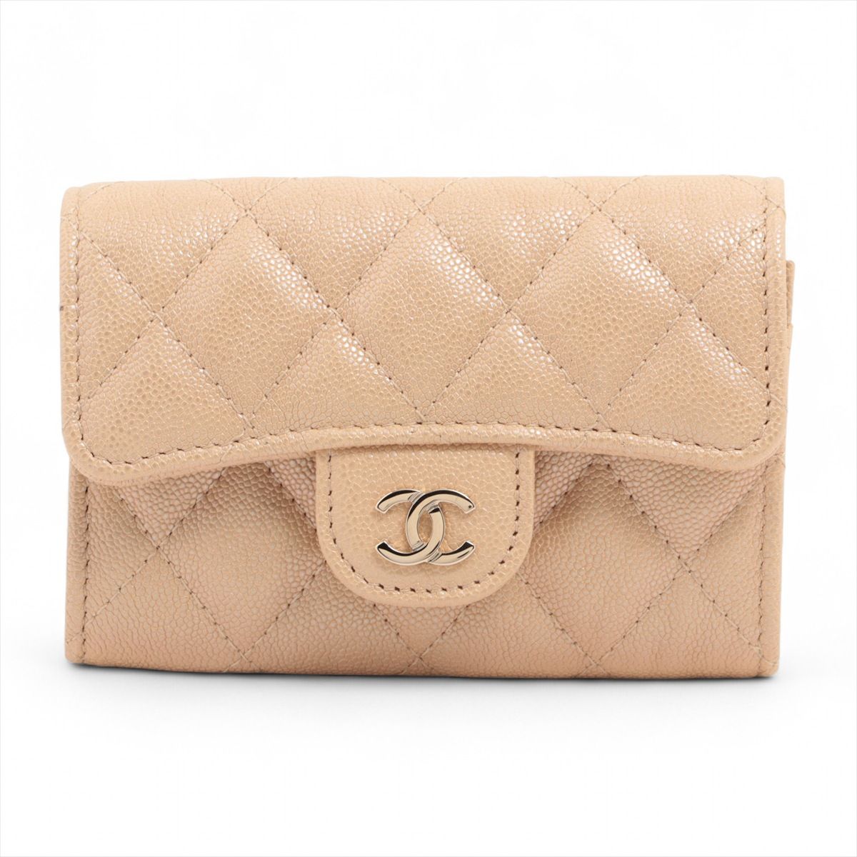 CHANEL - 【中古】シャネル マトラッセ キャビアスキン カードケース ベージュ ゴールド金具 27番台