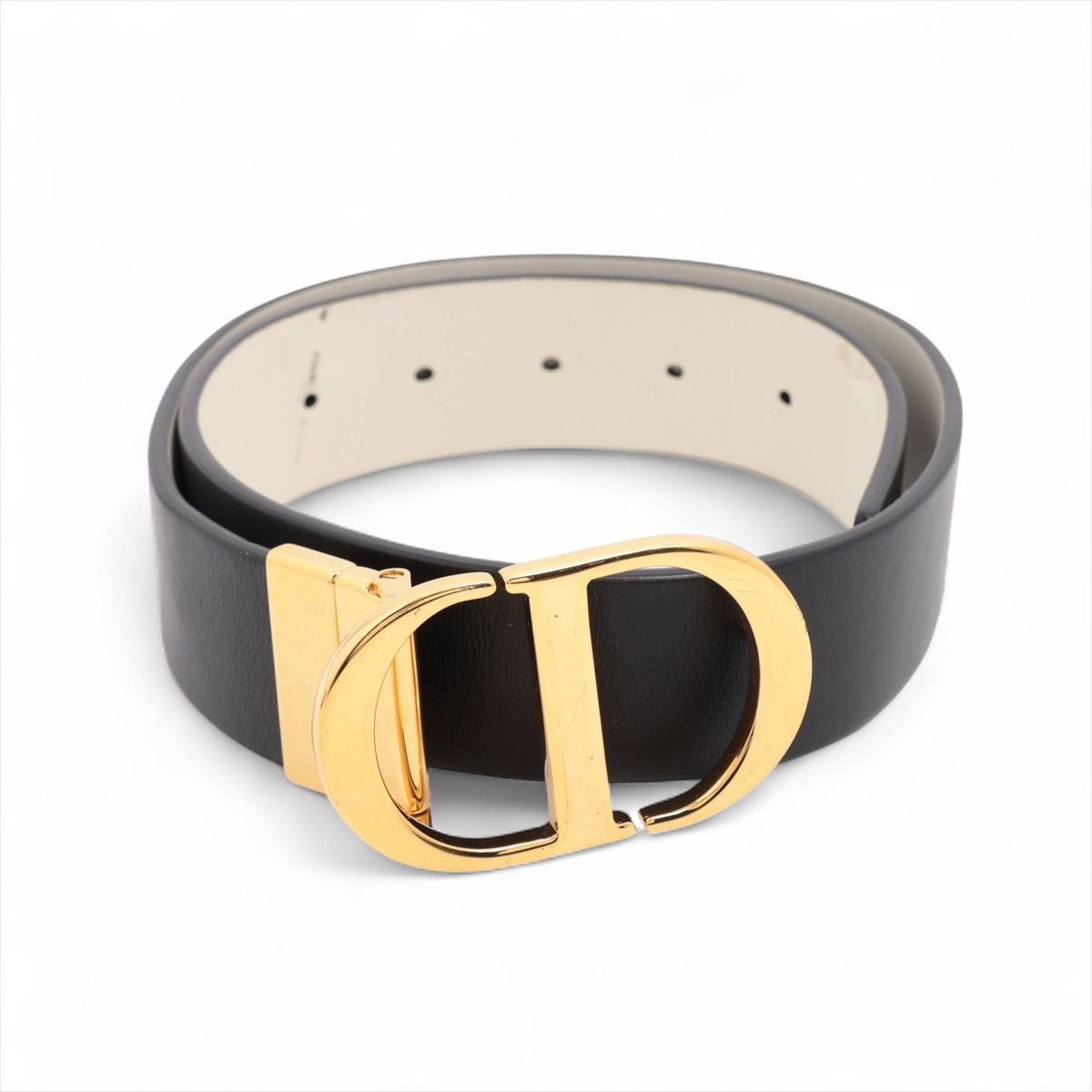 CHRISTIAN DIOR - 【中古】ディオール 30 MONTAIGNE 30モンテーニュ ベルト レザー×GP ブラック×ホワイト