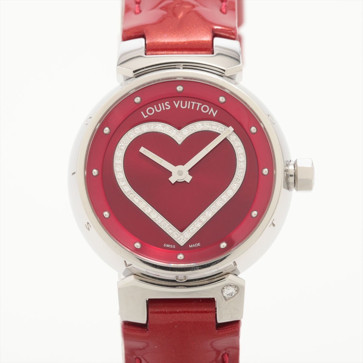 CITIZEN - 【中古】ヴィトン タンブール Q121Z SS SS×革 QZ レッド文字盤