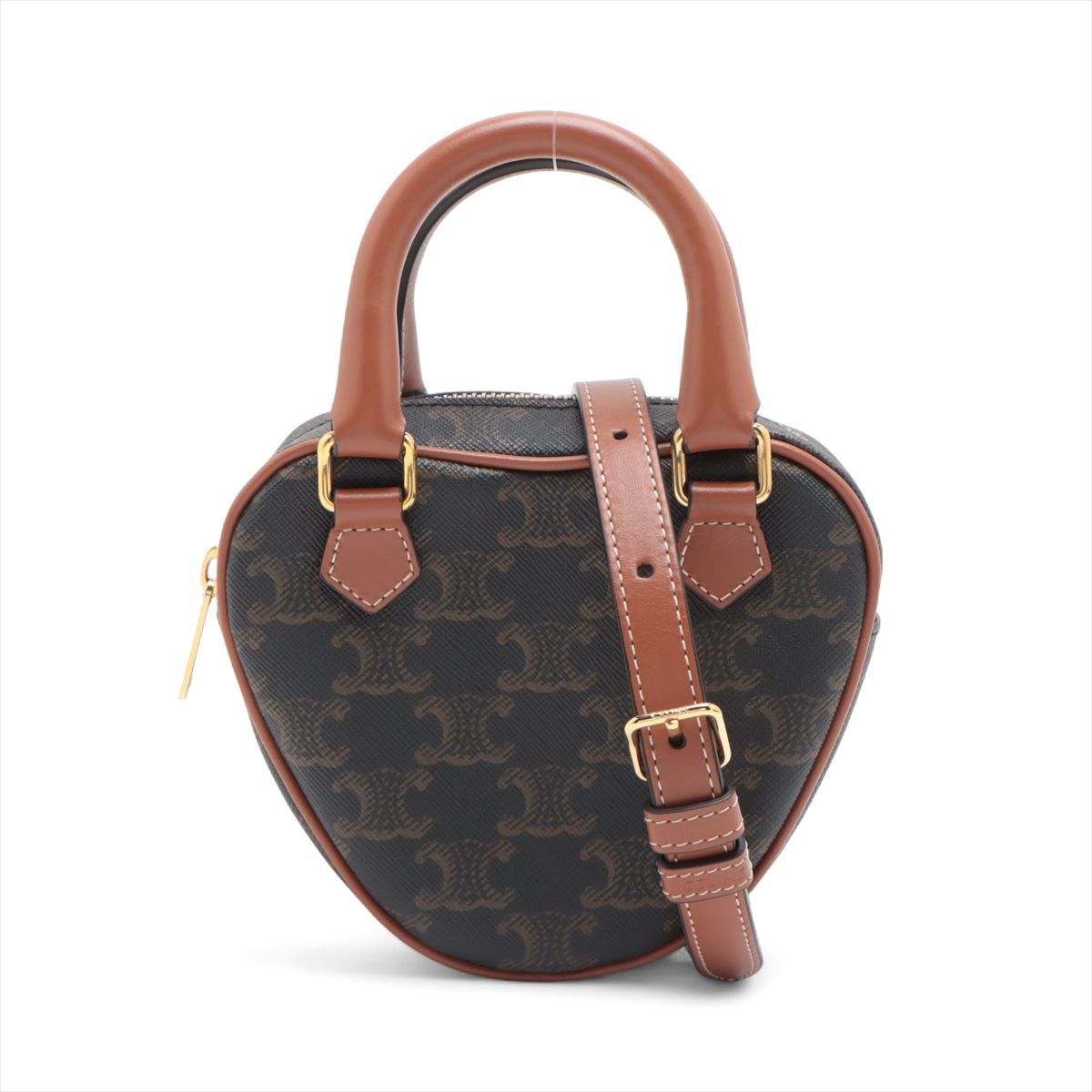 CELINE - 【中古】セリーヌ トリオンフ ハート PVC×レザー 2WAYハンドバッグ ブラウン