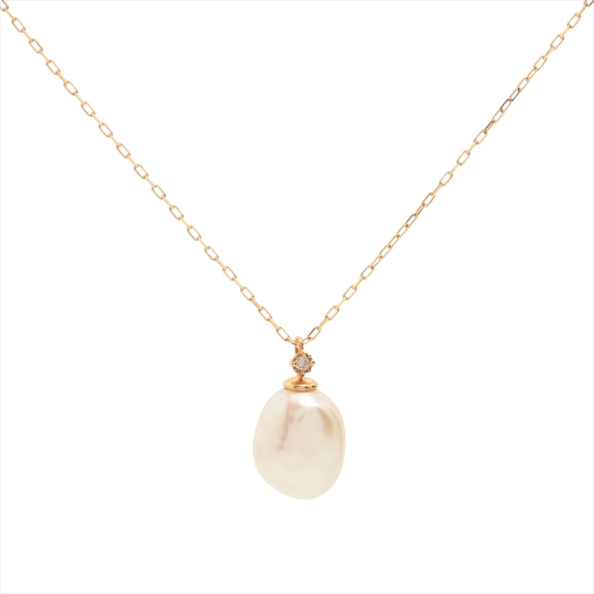 乐天商城 - 【中古】アガット パール ダイヤ ネックレス K18(YG) 1.8g 0.01