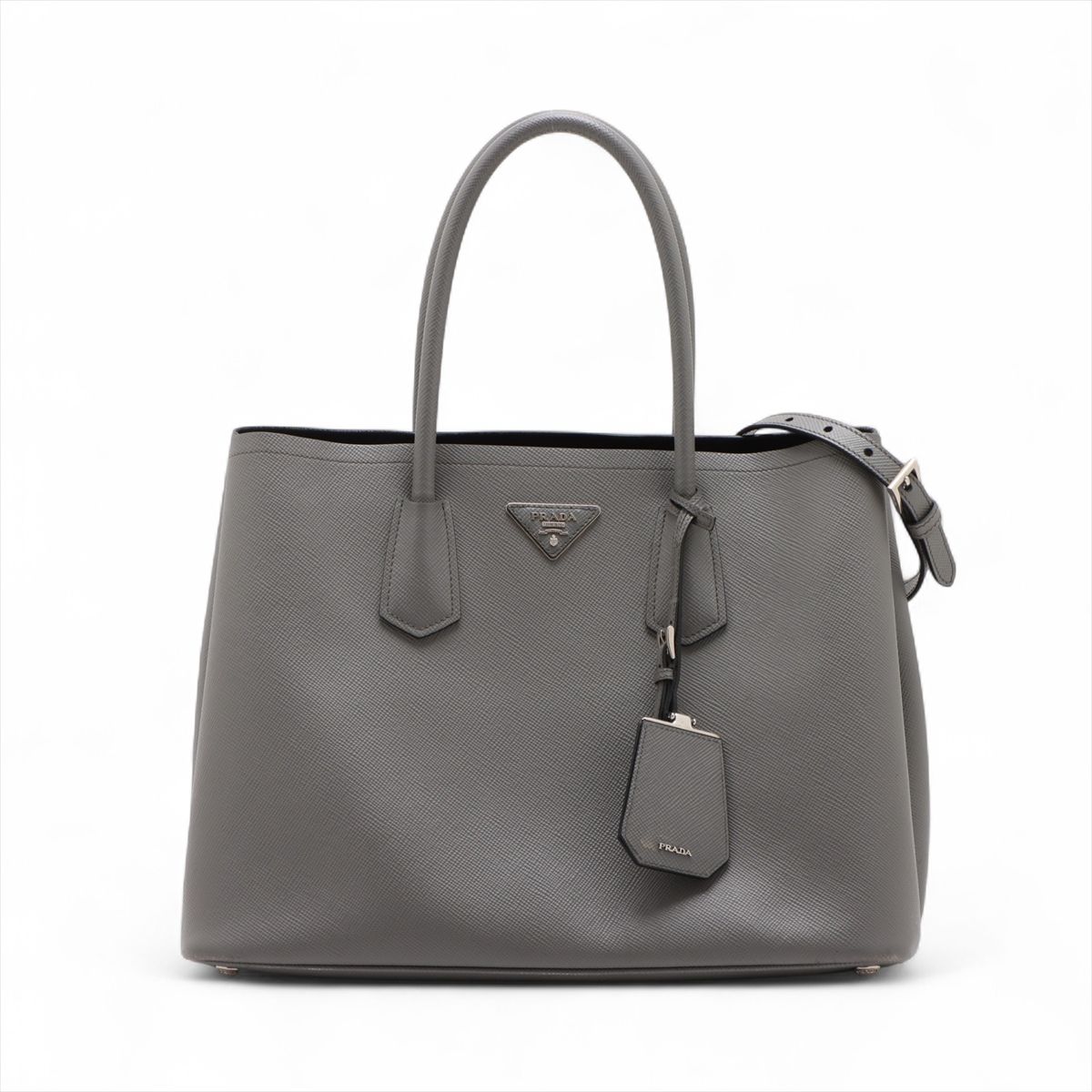 PRADA - 【中古】プラダ サフィアーノキュイール レザー 2WAYハンドバッグ グレー B2756T
