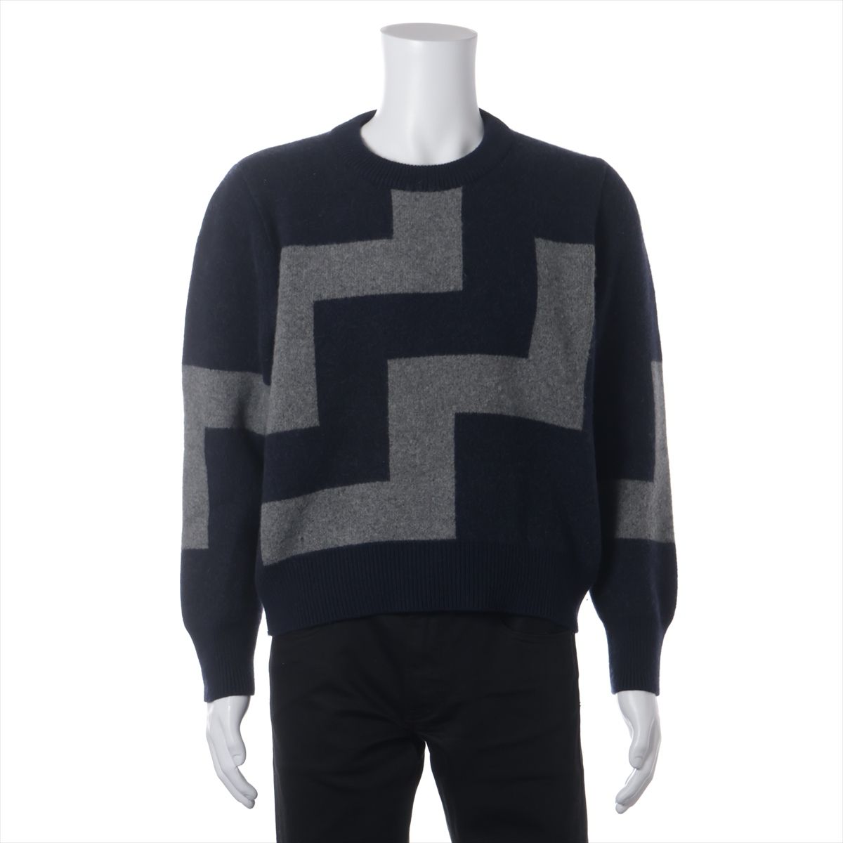 Other - 【中古】ヴィトン 16AW ウール×カシミヤ ニット XXL メンズ ネイビー×グレー RM162 全体的に毛羽立ち有