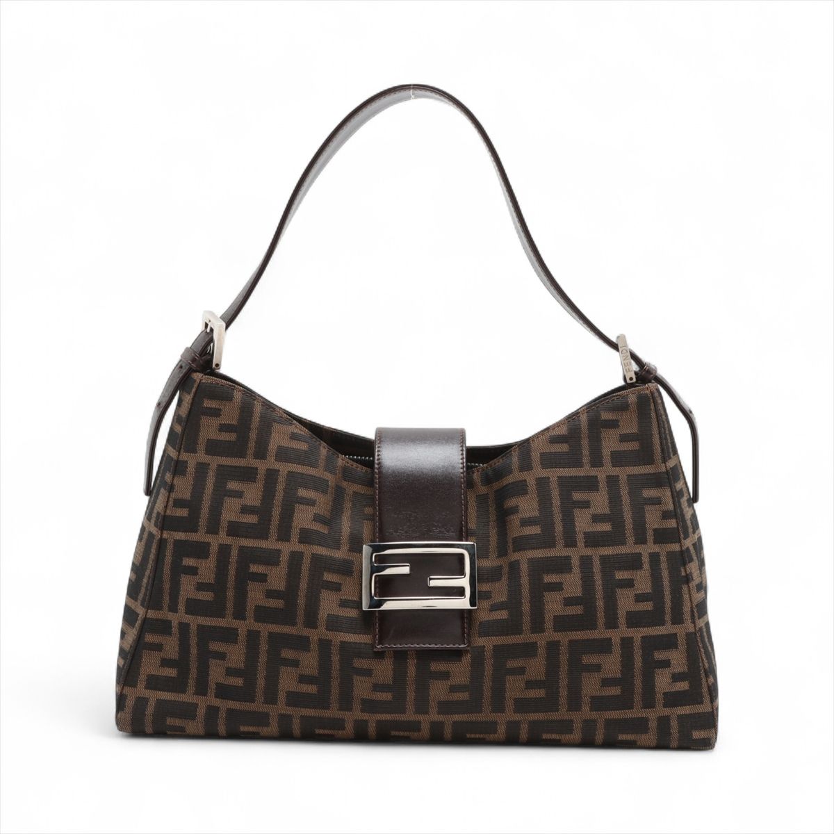 FENDI - 【中古】フェンディ ズッカ キャンバス×レザー ショルダーバッグ ブラウン