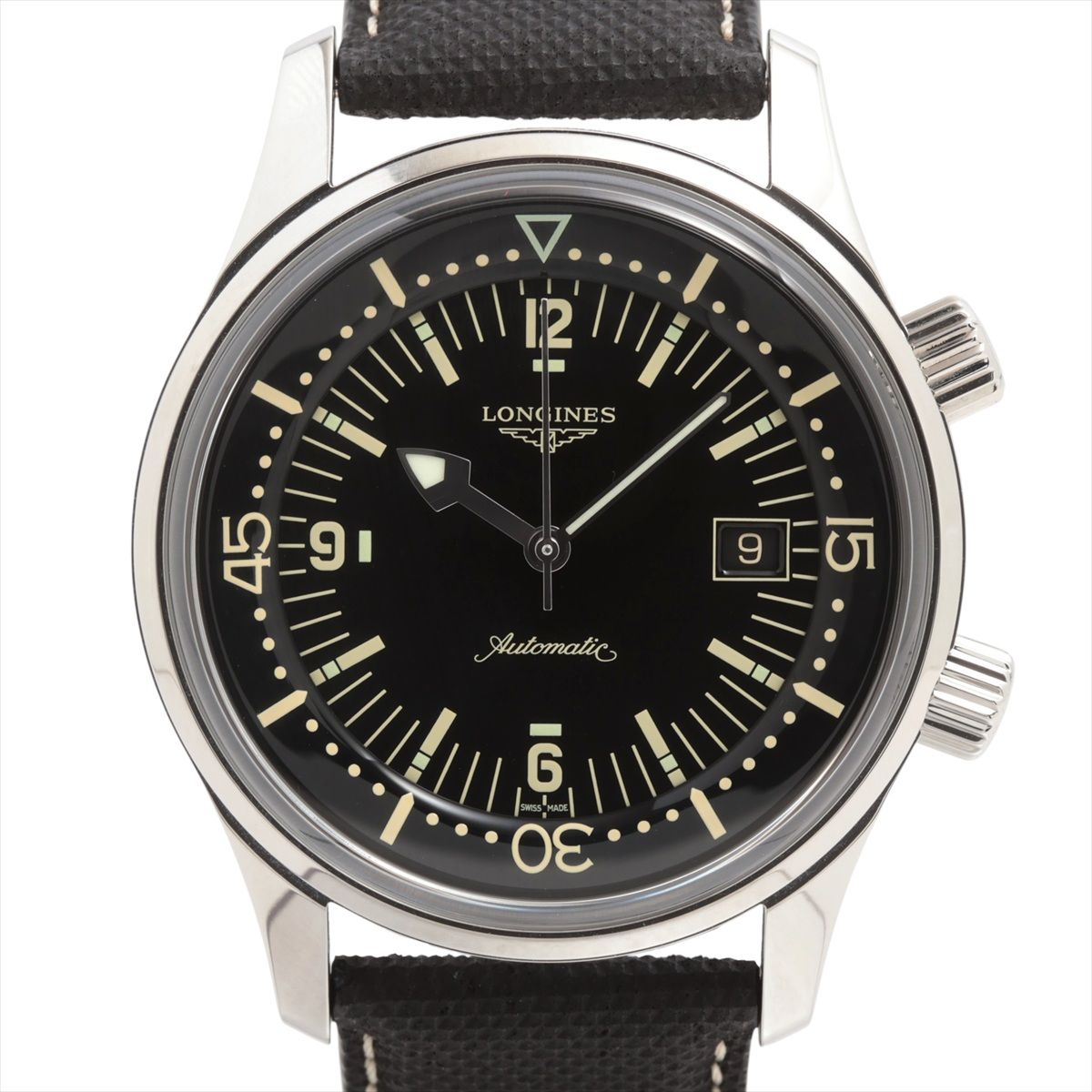 【中古】ロンジン レジェンドダイバー L3.774.4.50.0 SS SS×ナイロン AT ブラック文字盤