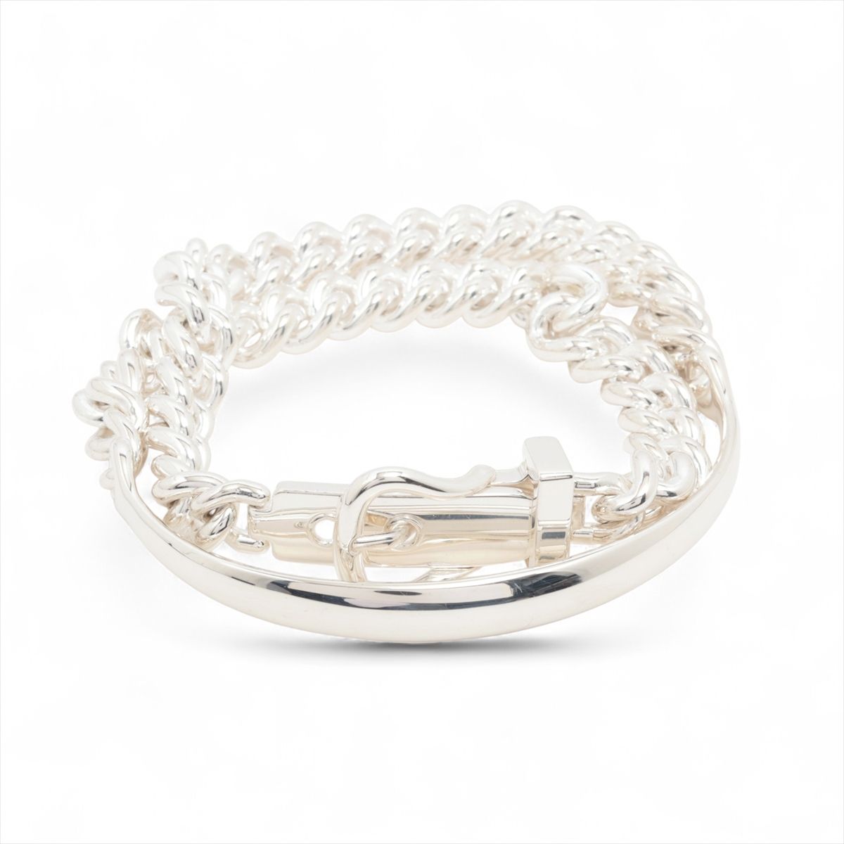 Cubic Zirconia - 【中古】エルメス ブックルセリエ アンフレクシブル ドゥブルトゥール PM 2025 ブレスレット 15 925 63.9g シルバー