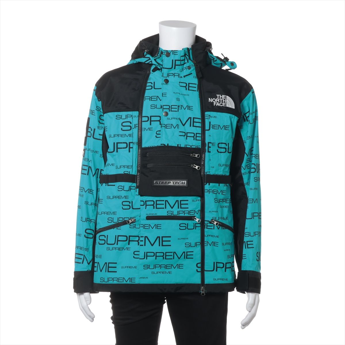 【中古】シュプリーム×ノースフェイス 21AW ナイロン ジャケット L メンズ ブルー×ブラック NP521021 Steep Tech Apogee Jacket ロゴプリント ジップアップ スレ有