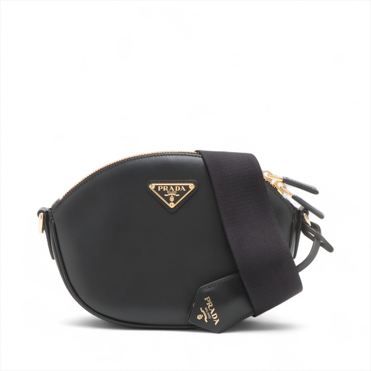 PRADA - 【中古】プラダ ロゴ レザー ショルダーバッグ ブラック