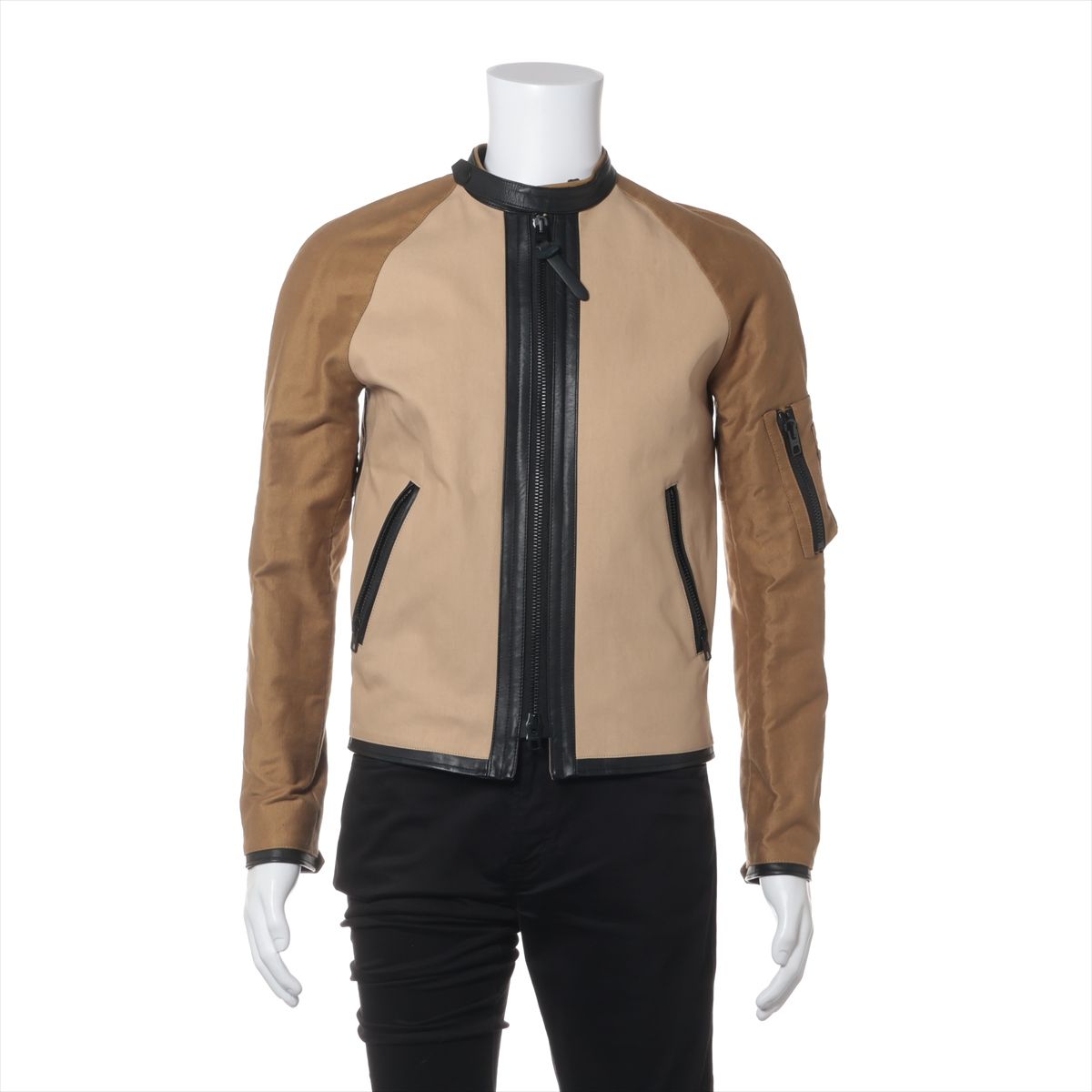 Leather Jacket - 【中古】コーチ コットン×レザー ジャケット S メンズ ベージュ×ブラック