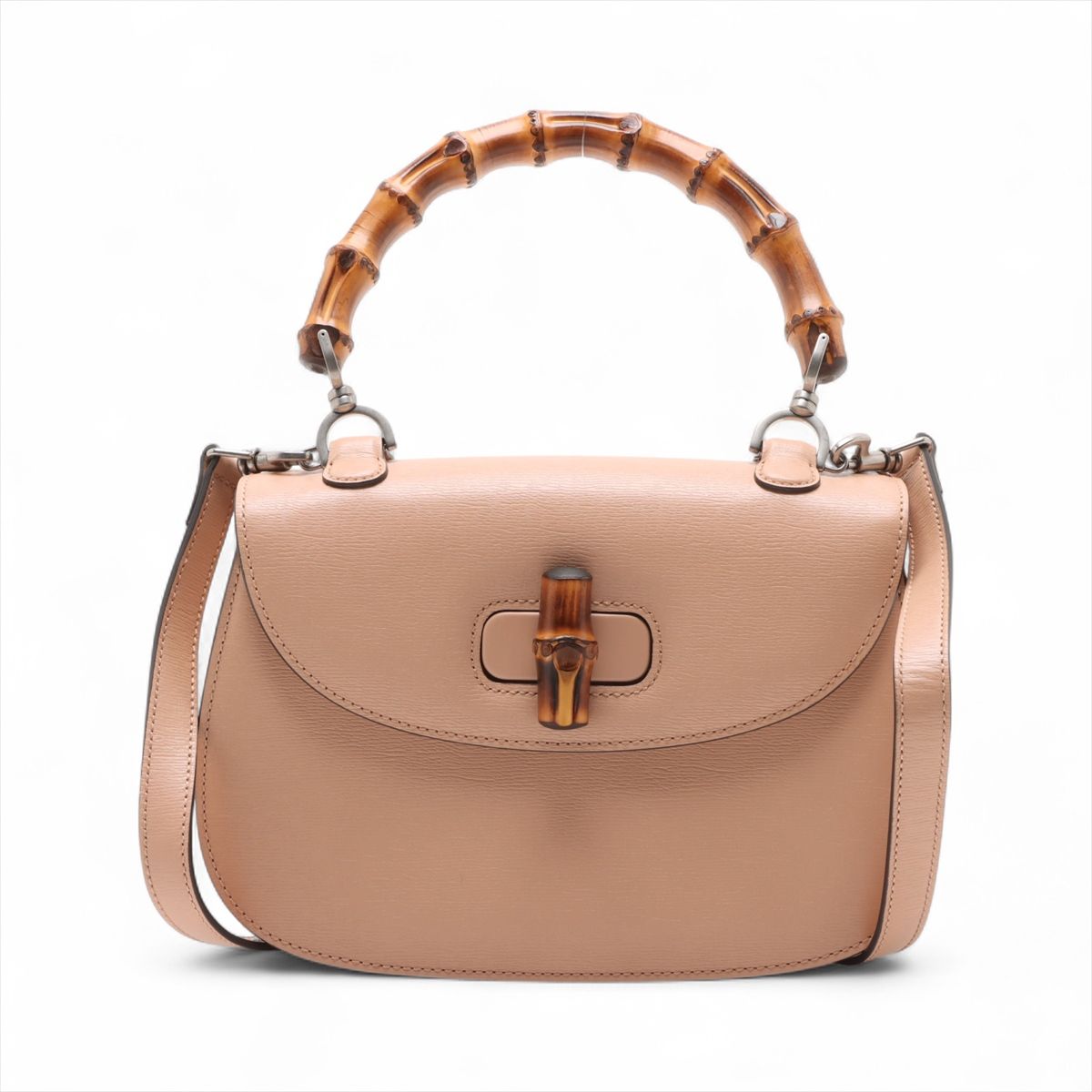 GUCCI - 【中古】グッチ バンブー Tクラシック レザー 2WAYハンドバッグ ピンク 409398 ミラー付き