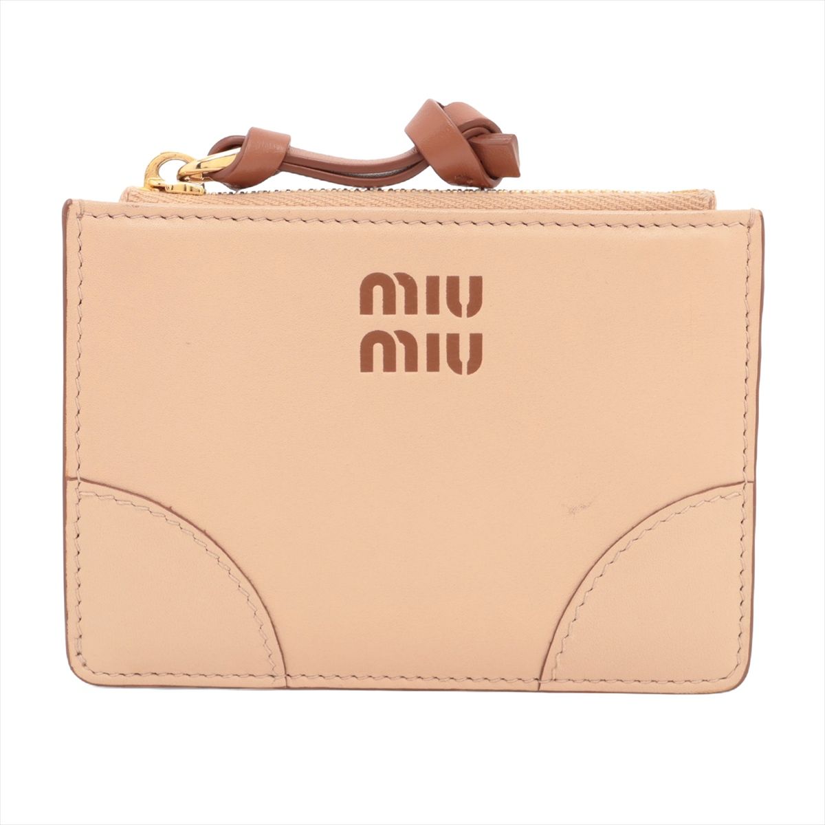 Miumiu - 【中古】ミュウミュウ ロゴ 5MC093 レザー コインケース ベージュ