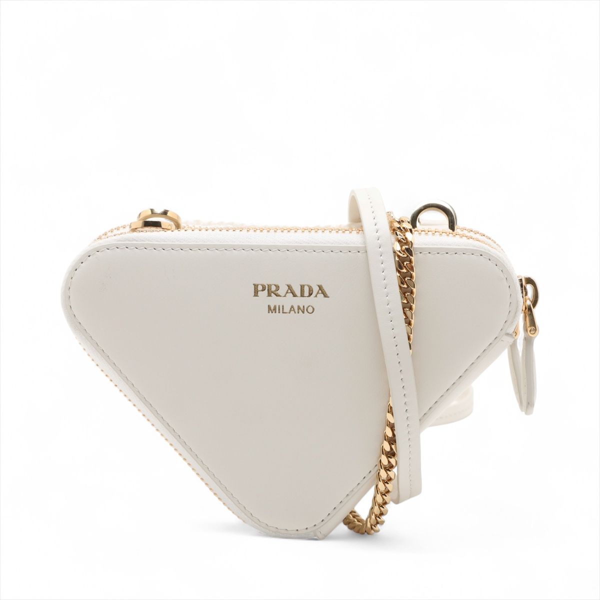 PRADA - 【中古】プラダ サックトライアングル ラフィア×レザー 2WAYショルダーバッグ ホワイト