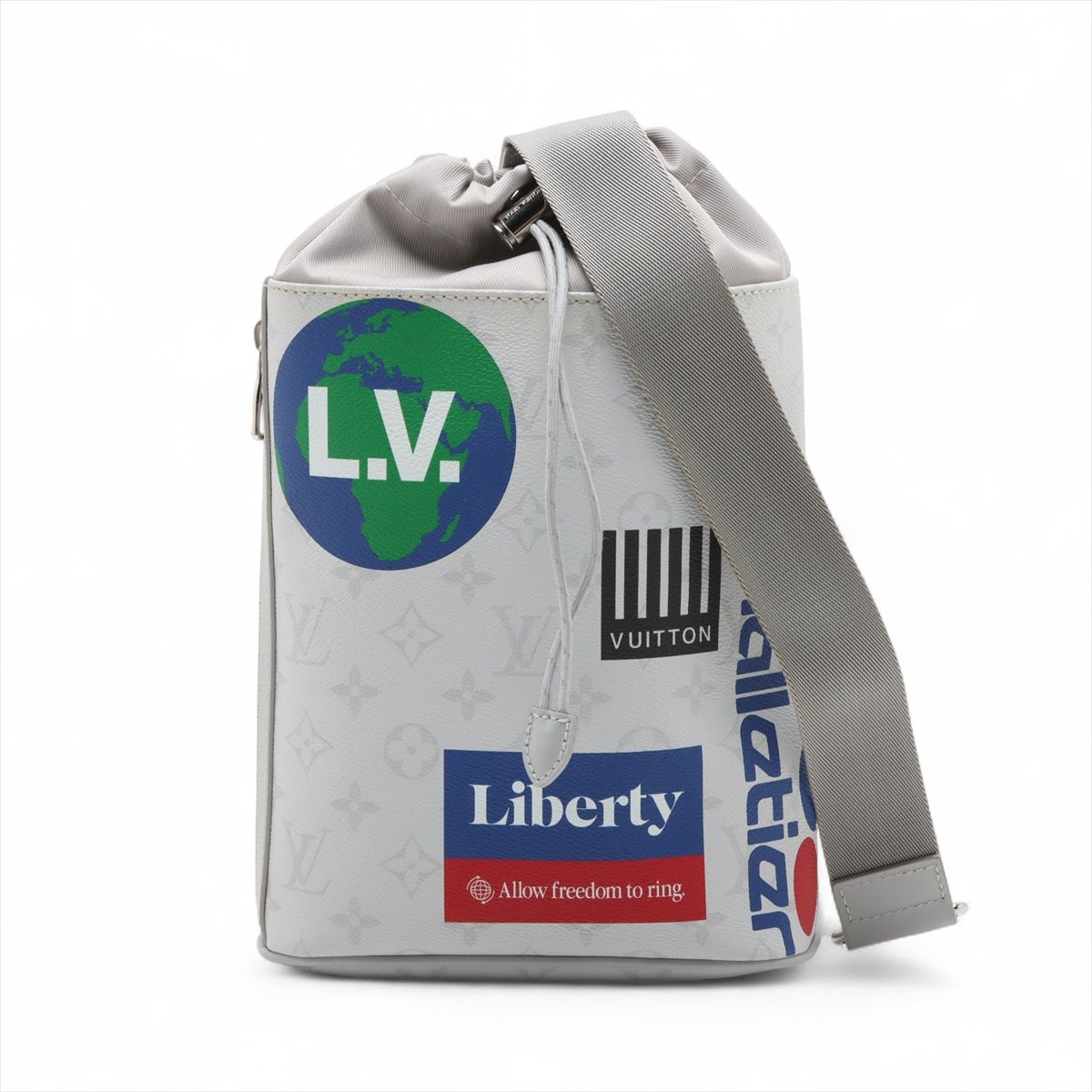 LOUIS VUITTON - 【中古】ヴィトン ホワイトモノグラム チョークスリングバッグ M44629 グレー RFID反応あり