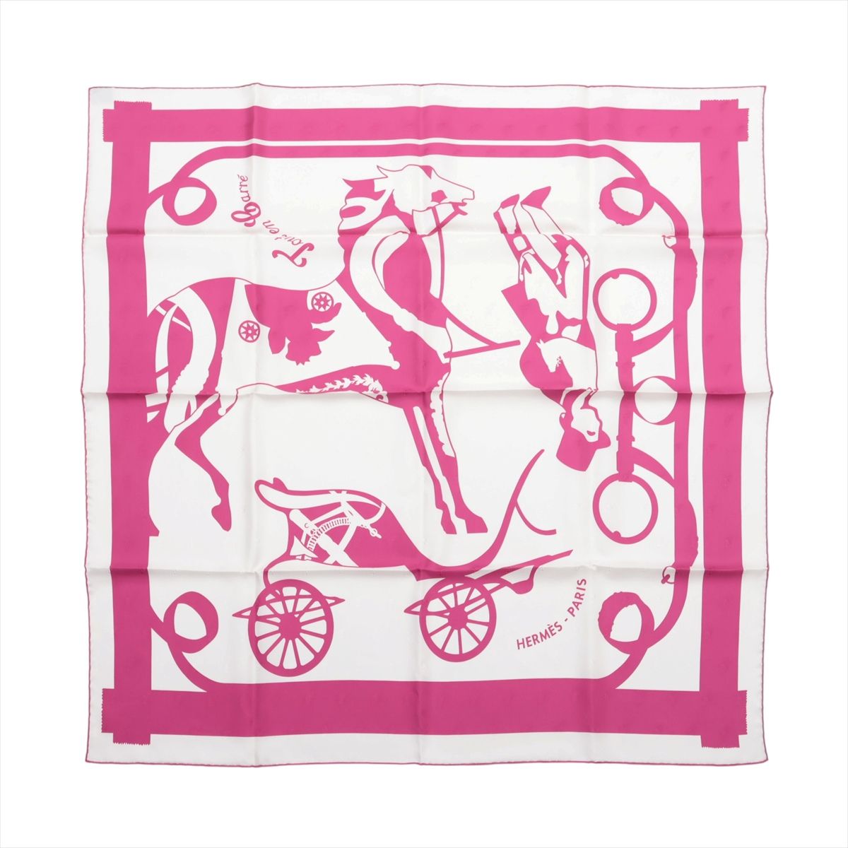 【中古】エルメス カレ90 スカーフ シルク Tout en barre バレの全て