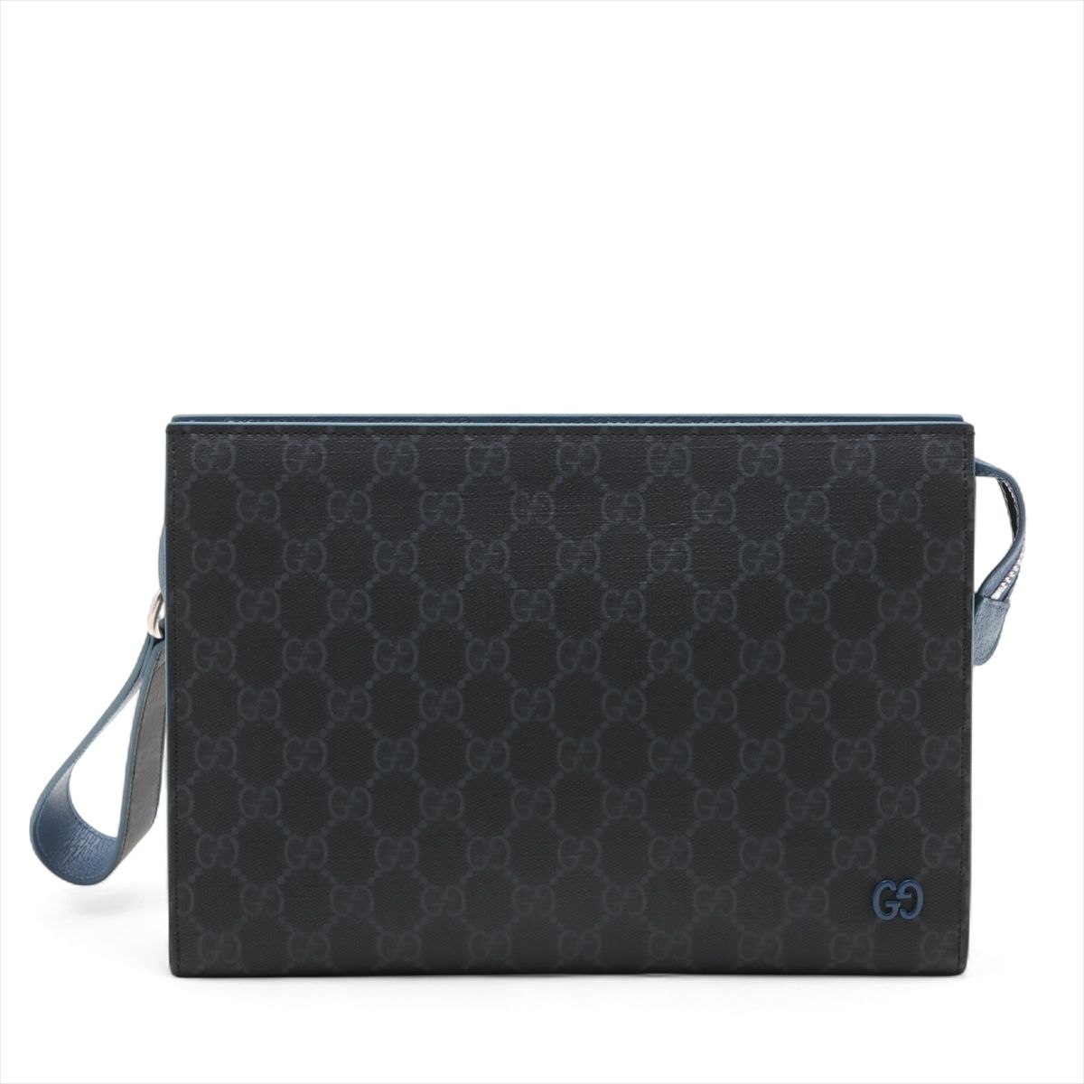 GUCCI - 【中古】グッチ GGスプリーム PVC×レザー クラッチバッグ ネイビー×ブルー 768255