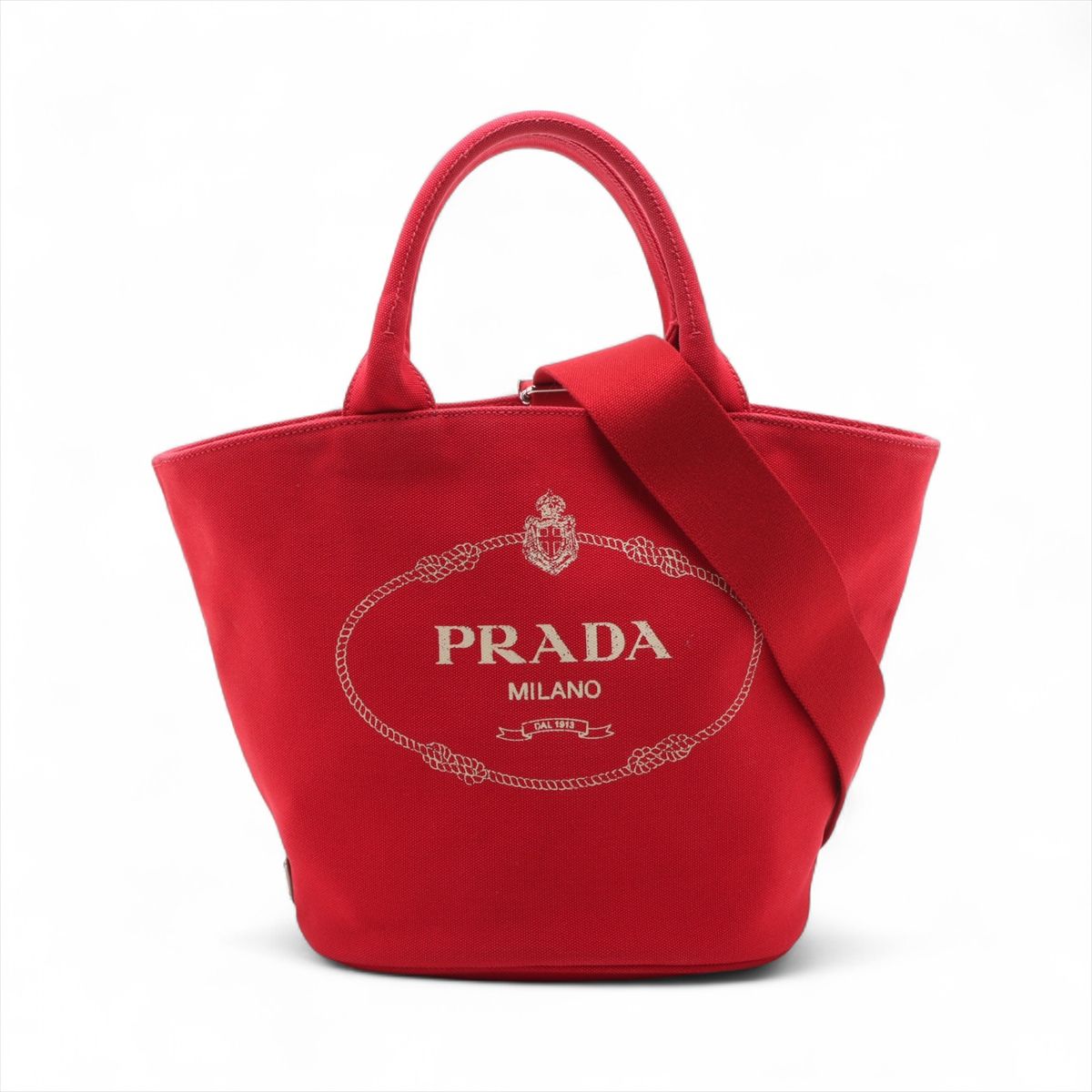 【中古】プラダ カナパ キャンバス×レザー 2WAYトートバッグ レッド 1BG186