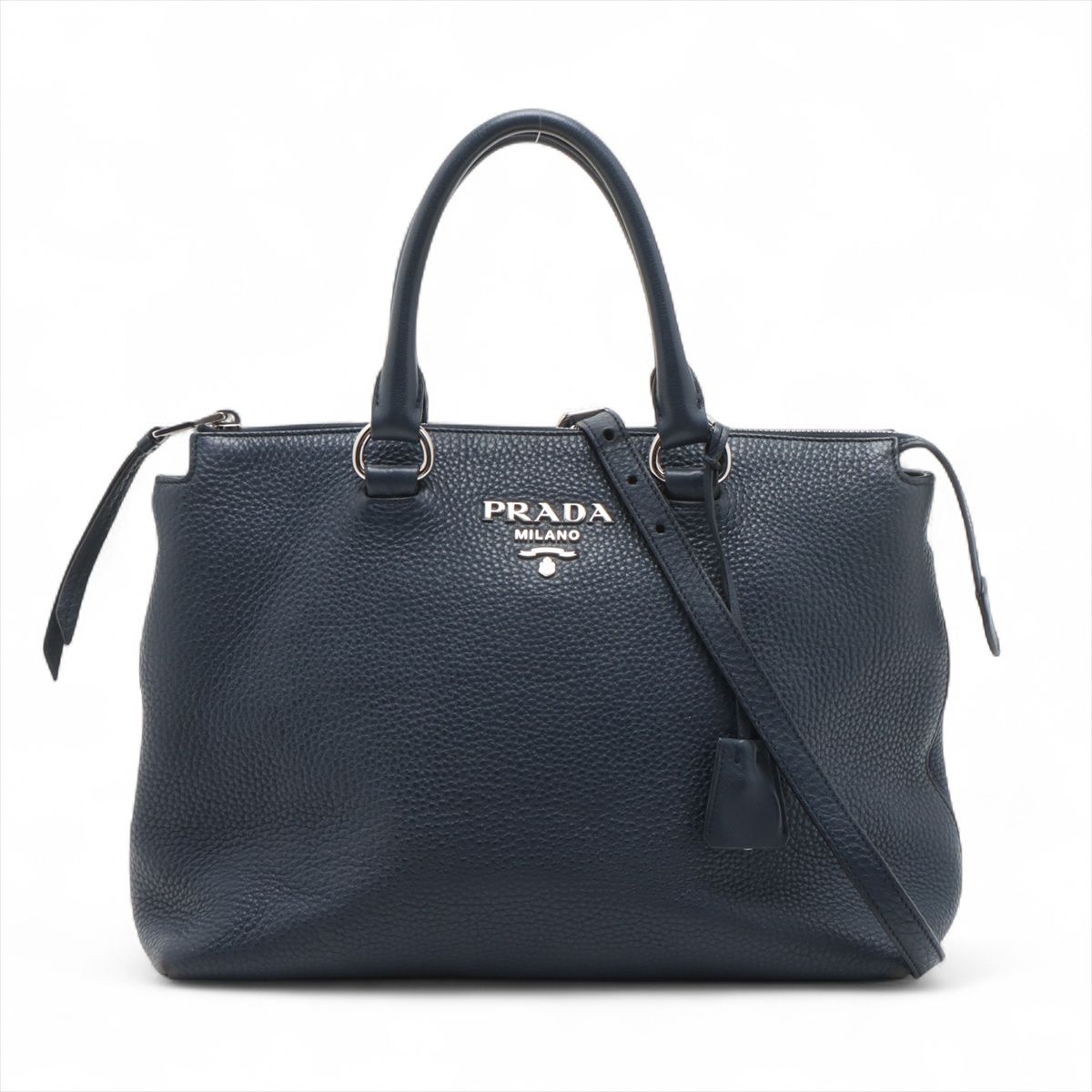 PRADA - 【中古】プラダ ヴィッテロフェニックス レザー 2WAYハンドバッグ ネイビー 1BA063