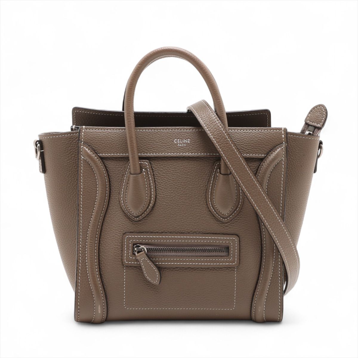 CELINE - 【中古】セリーヌ ラゲージ ナノショッパー レザー 2WAYハンドバッグ ブラウン