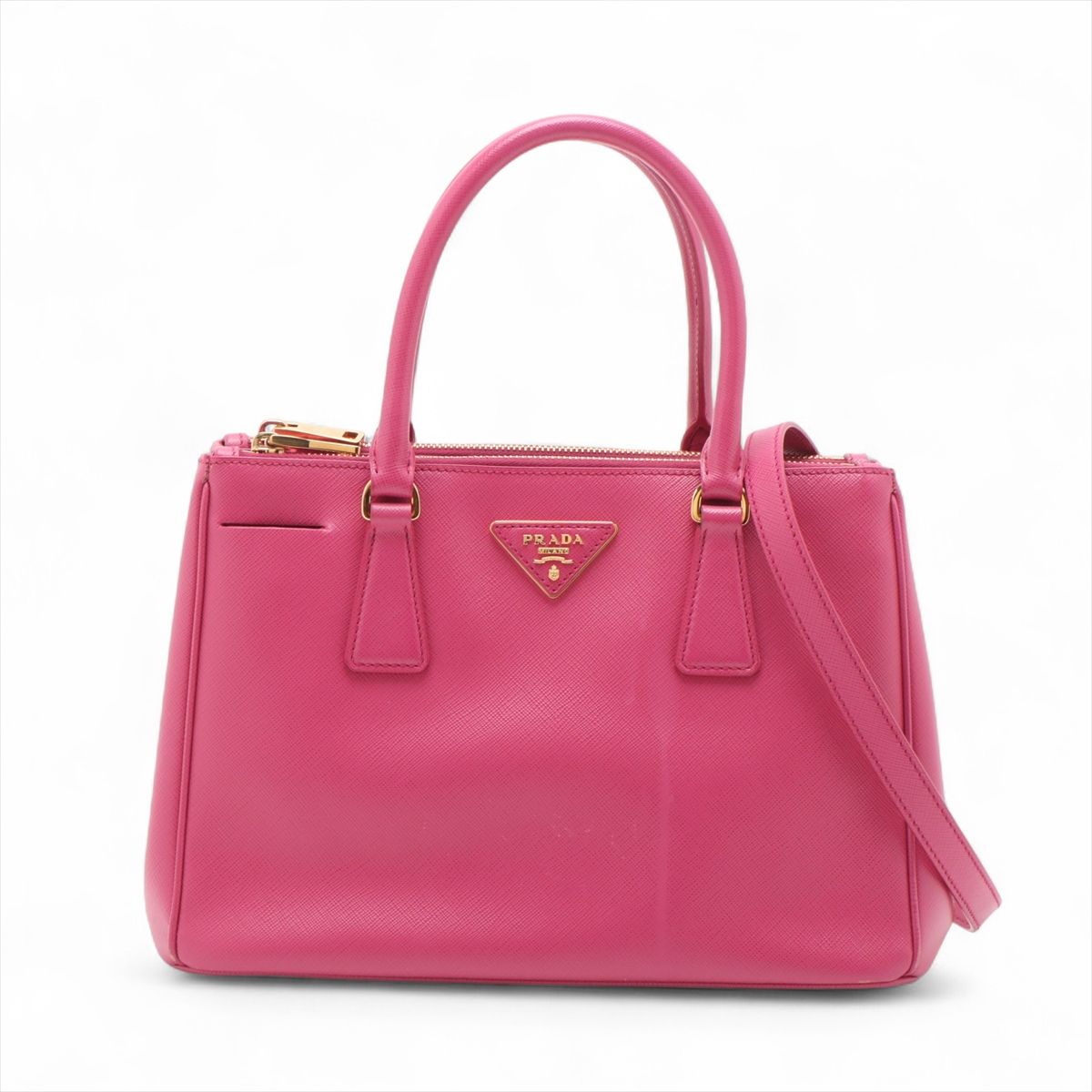 PRADA - 【中古】プラダ サフィアーノラクス ガレリア レザー 2WAYハンドバッグ ピンク 1BA863