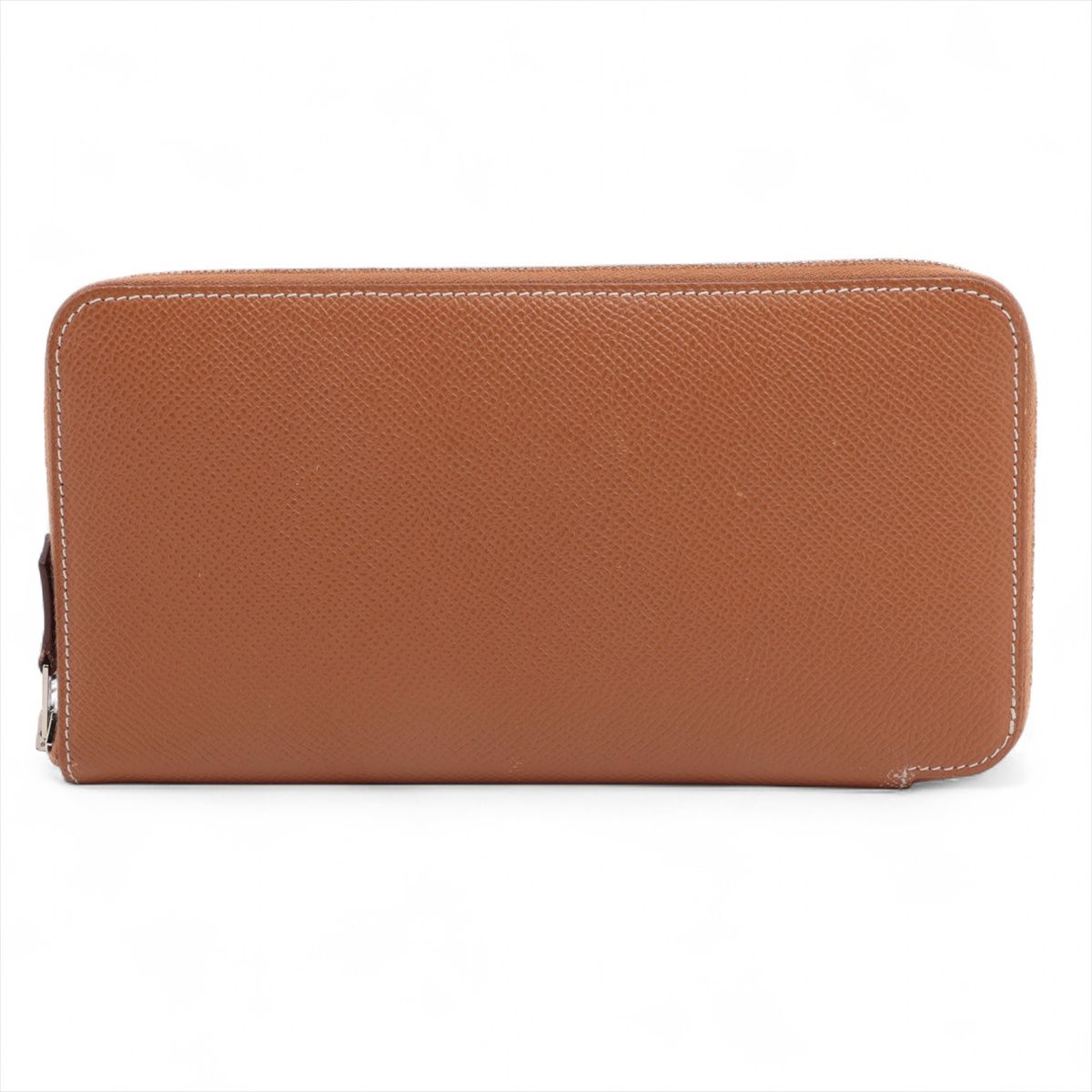N - 【中古】エルメス アザップロングシルクイン ヴォーエプソン ラウンドジップウォレット ゴールド シルバー金具 Z:2021年