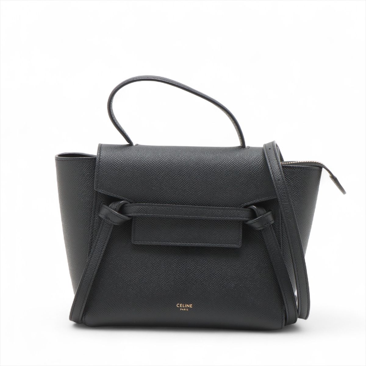 CELINE - 【中古】セリーヌ ベルトバッグナノ レザー 2WAYハンドバッグ ブラック