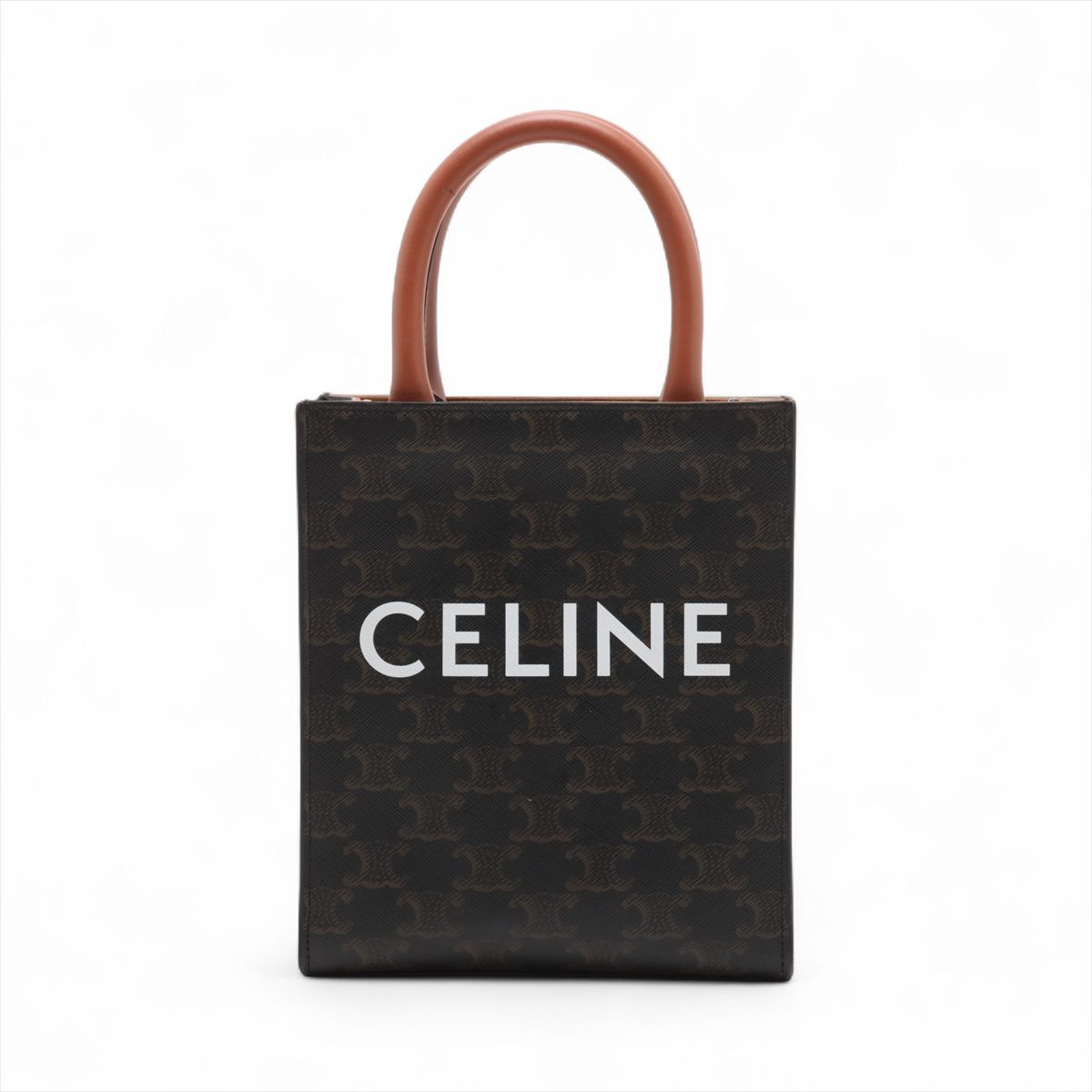 CELINE - 【中古】セリーヌ トリオンフ ミニバーティカルカバ PVC×レザー ハンドバッグ ブラック×ブラウン