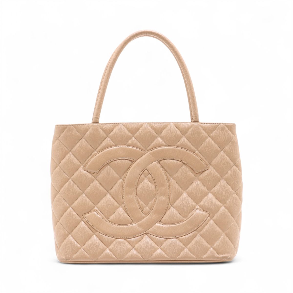 CHANEL - 【中古】シャネル 復刻 キャビアスキン トートバッグ ベージュ ゴールド金具 7番台