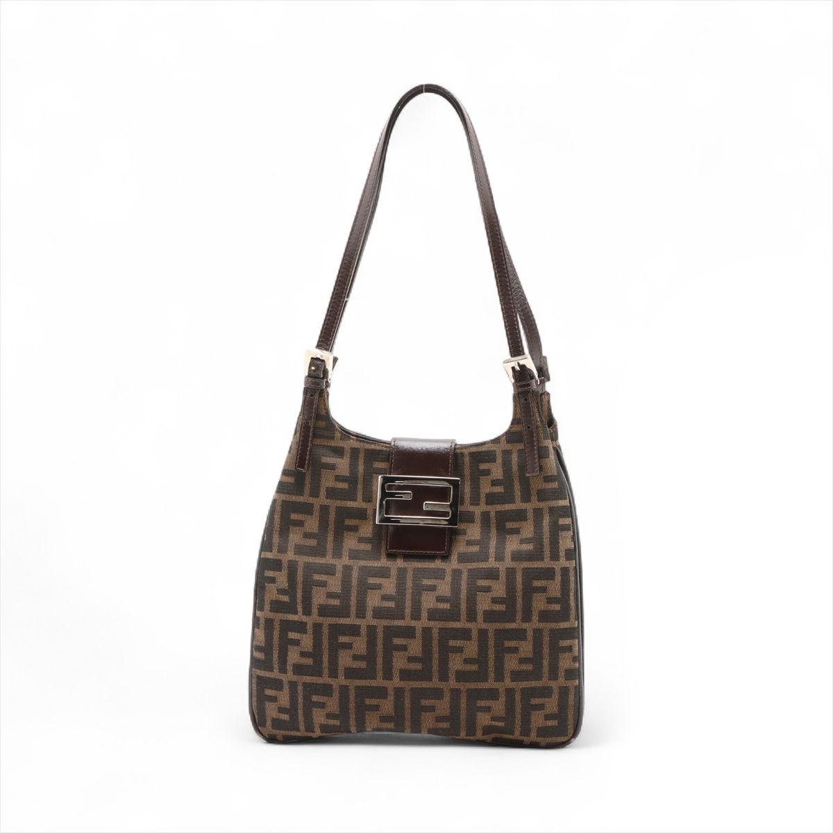 FENDI - 【中古】フェンディ ズッカ キャンバス×レザー ショルダーバッグ ブラウン