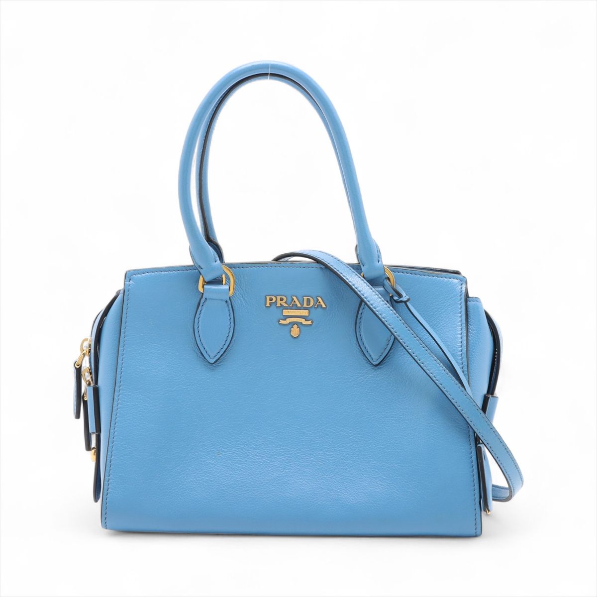 PRADA - 【中古】プラダ ロゴ レザー 2WAYハンドバッグ ブルー 1BA164