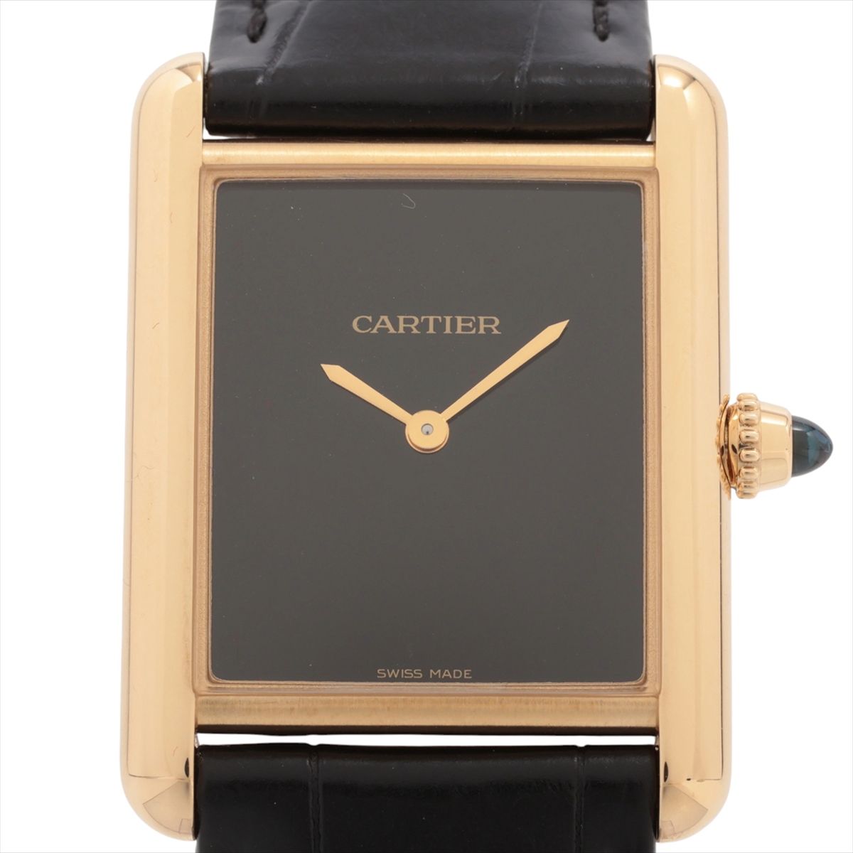 【中古】カルティエ タンク ルイ カルティエ MM WGTA0091 YG YG×革 手巻き ブラック文字盤