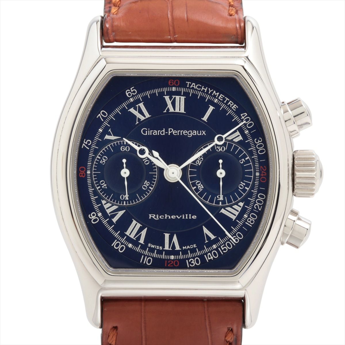 GIRARD PERREGAUX - 【中古】ジラールペルゴ リシュビル 2710 SS SS×革 手巻き ブルー文字盤