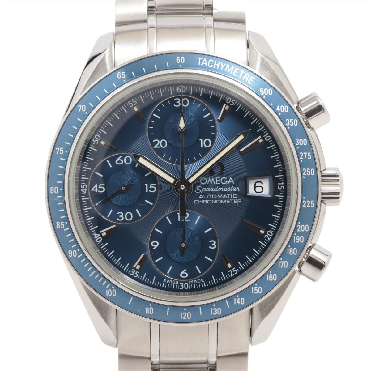 【中古】オメガ スピードマスター デイト クロノグラフ 3212.80 SS SS AT ブルー文字 ...