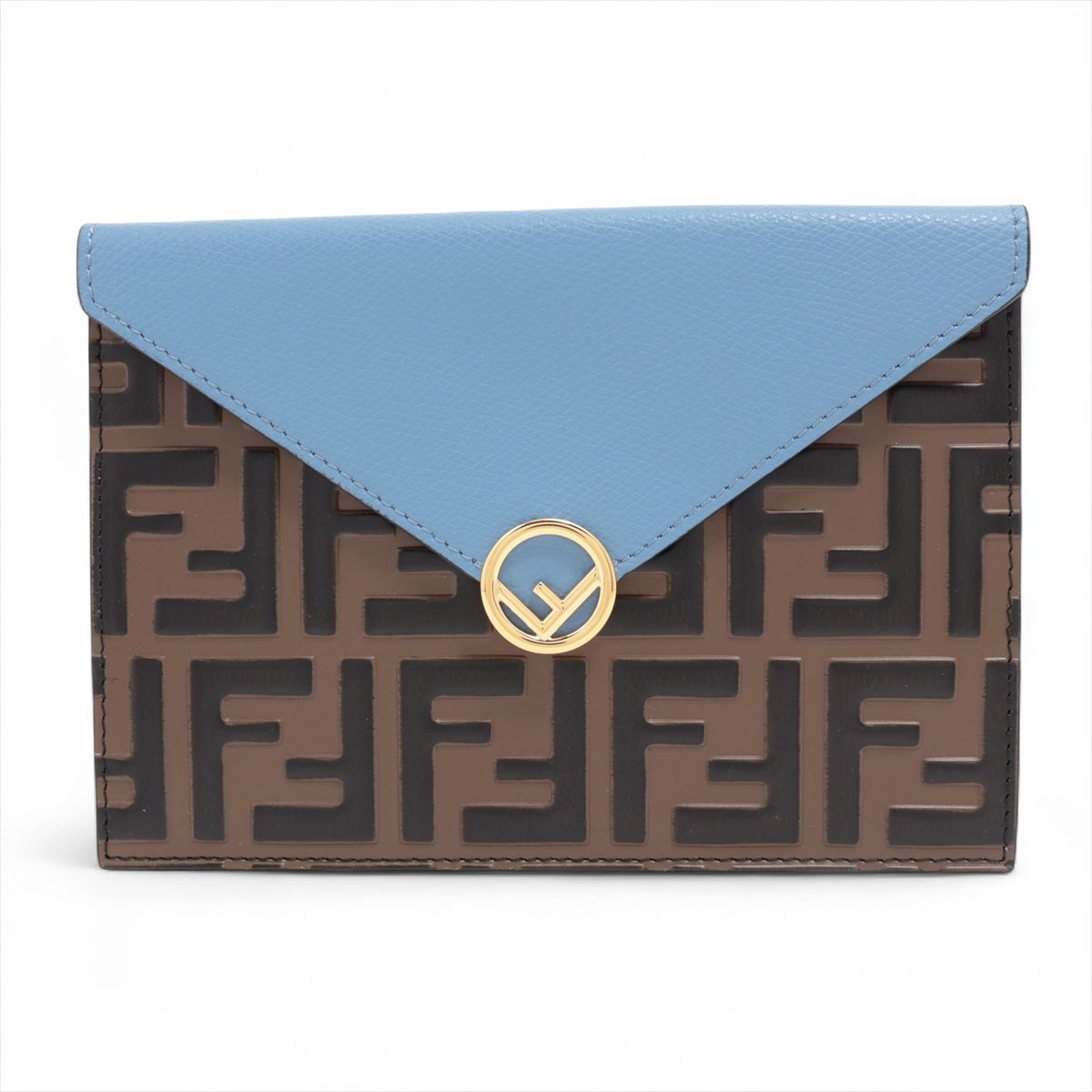 FENDI - 【中古】フェンディ ズッカ 8N0151 レザー ポーチ ブラウン×ブルー